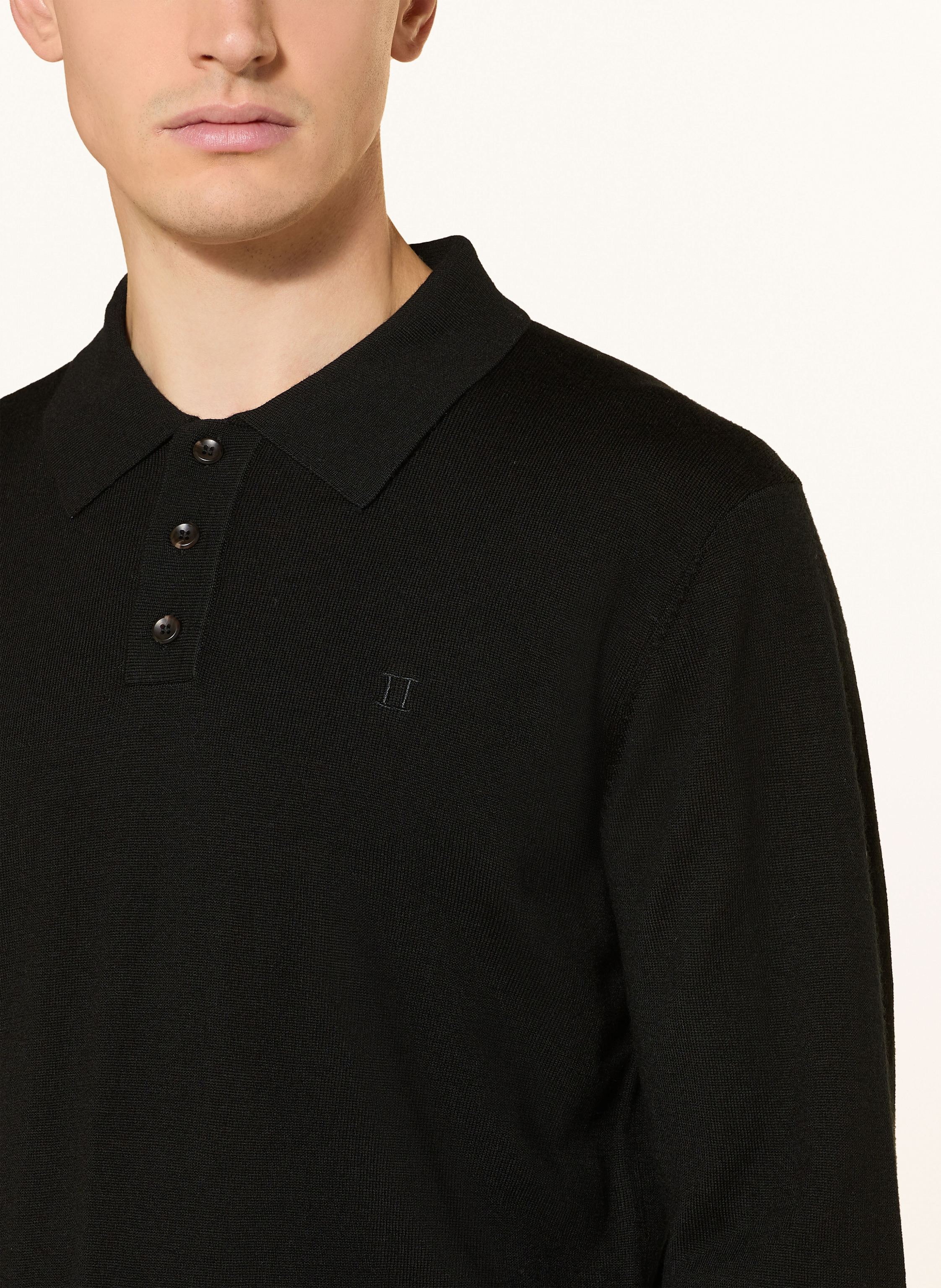 Thumbnail - Les Deux Strick-Poloshirt Greyson Aus Merinowolle schwarz