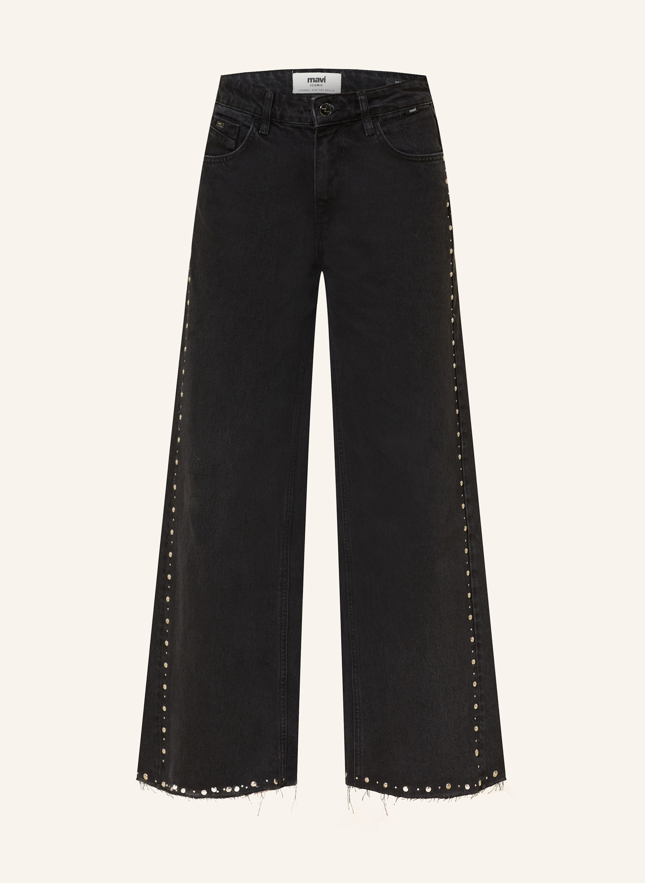 Mavi Wide Leg Jeans Rebecca Mit Nieten schwarz