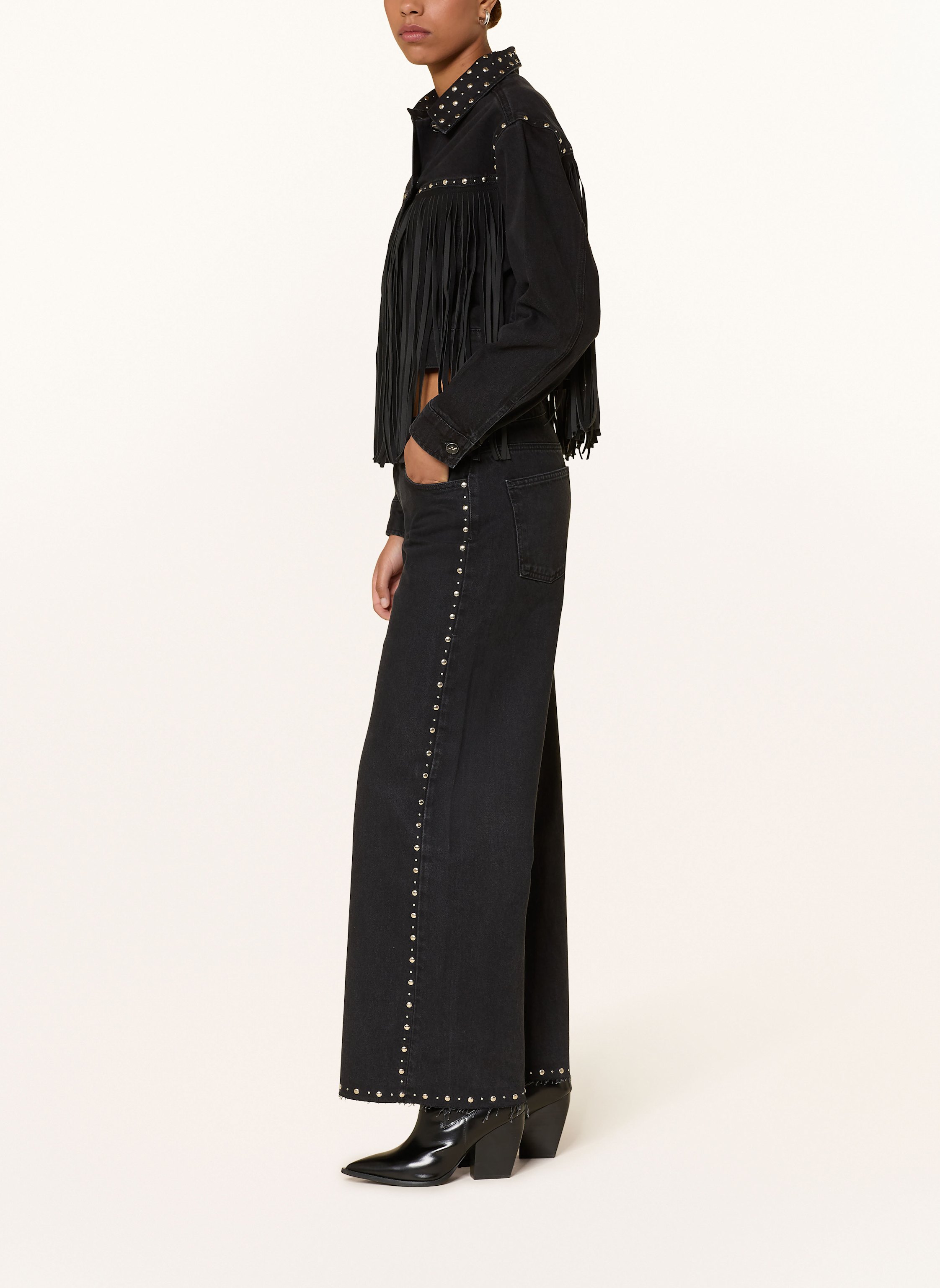 Thumbnail - Mavi Wide Leg Jeans Rebecca Mit Nieten schwarz