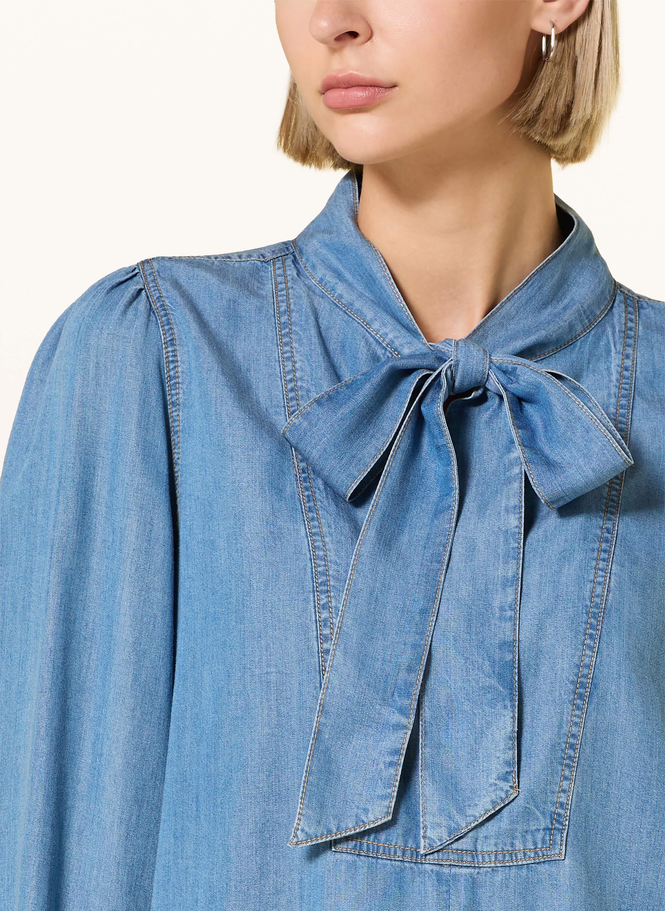 Thumbnail - Emily Van Den Bergh Schluppenbluse In Jeansoptik blau