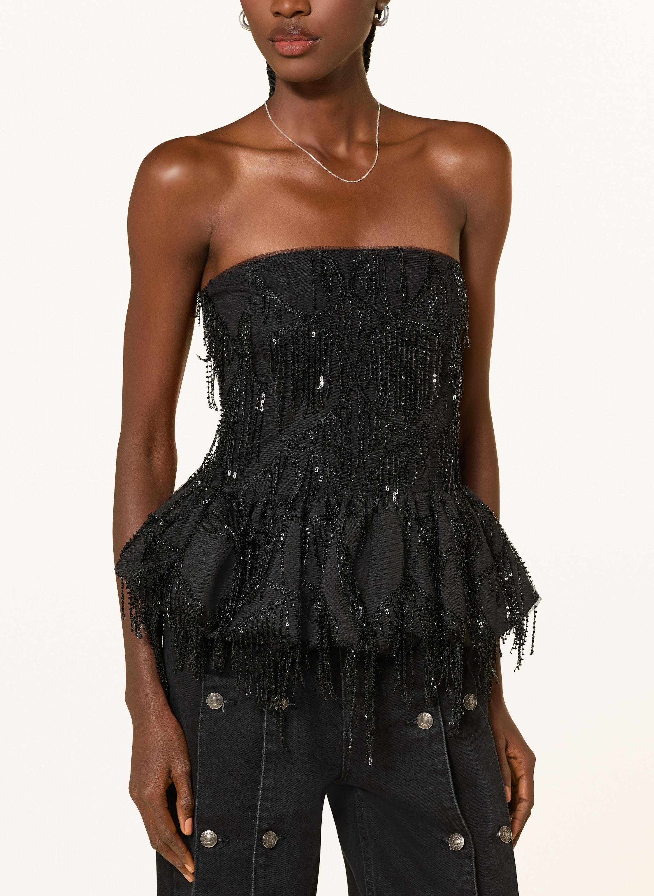 Thumbnail - Rotate Off-Shoulder-Bluse Mit Pailletten Und Mesh schwarz