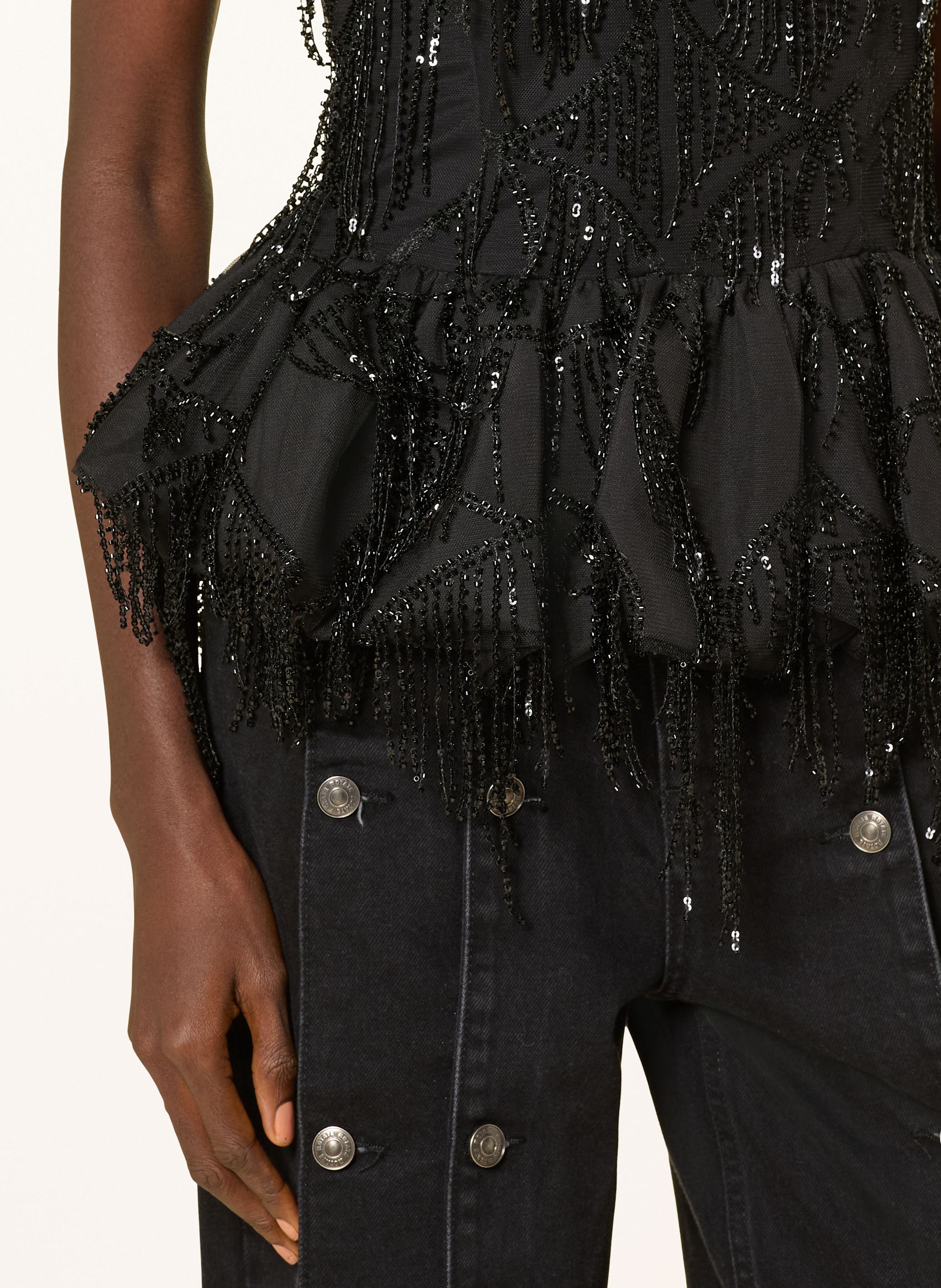 Thumbnail - Rotate Off-Shoulder-Bluse Mit Pailletten Und Mesh schwarz