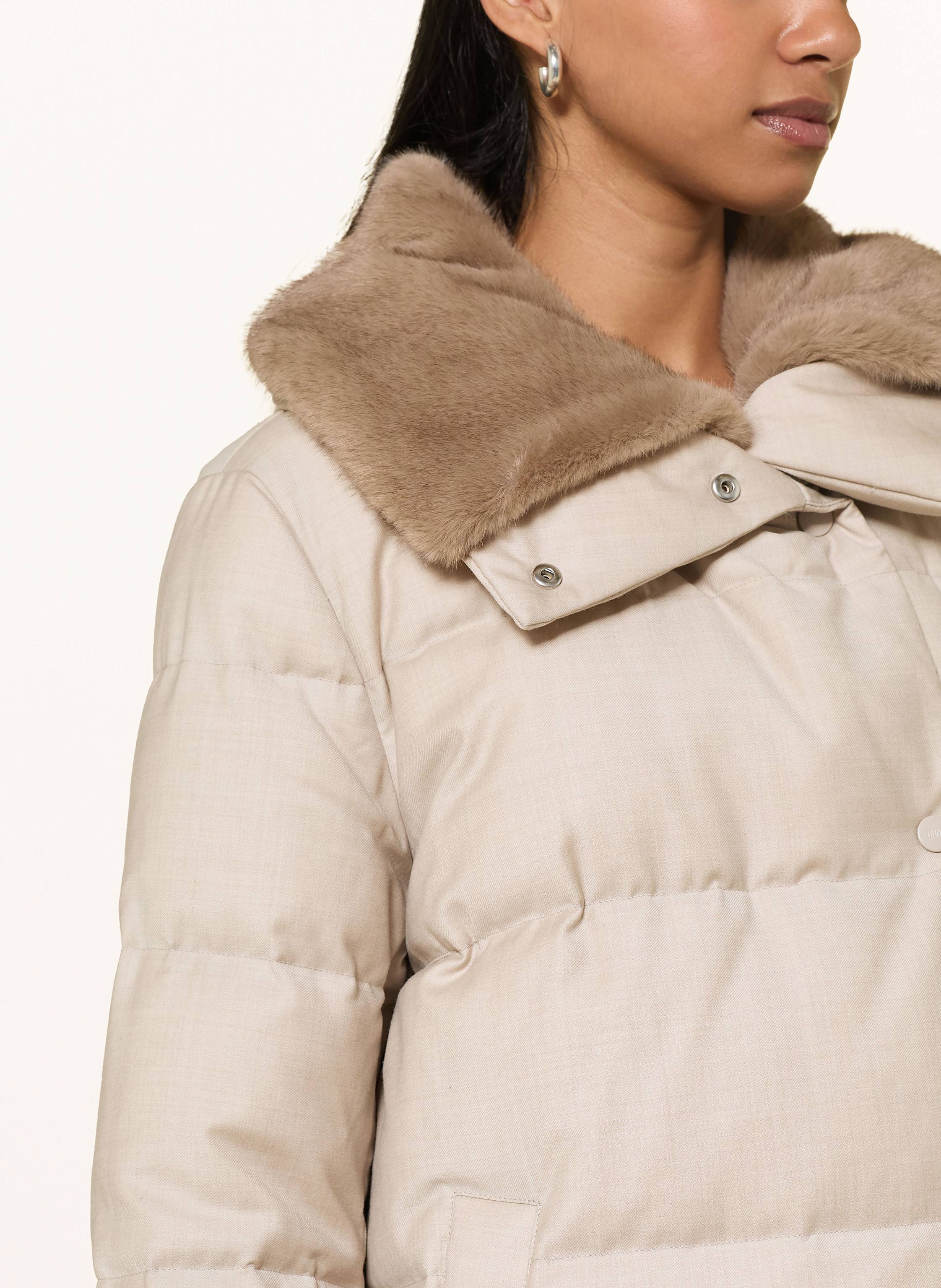 Thumbnail - Duno Daunenmantel Marble Bolzano Mit Abnehmbarem Kunstfell beige