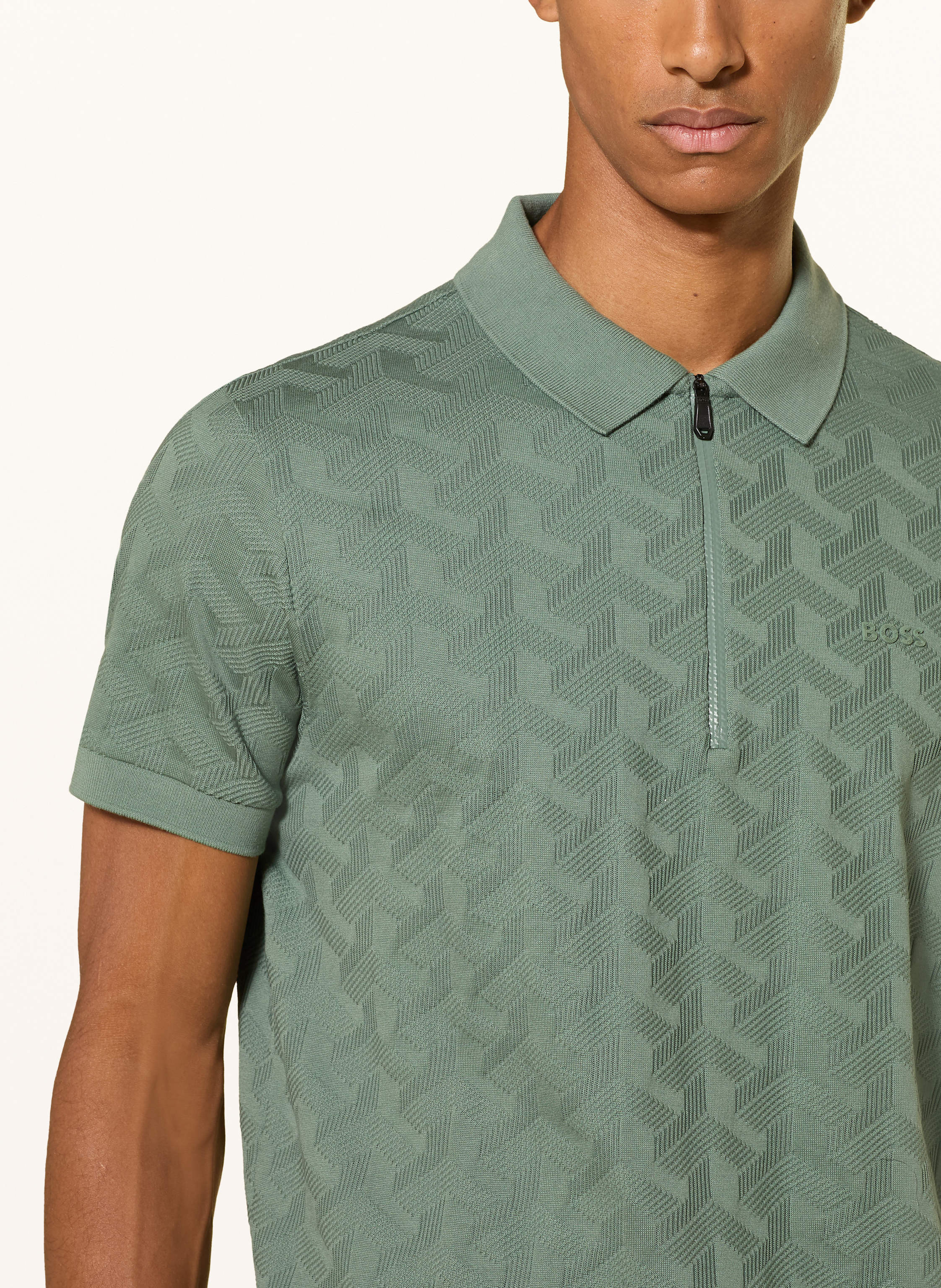 Thumbnail - Boss Strick-Poloshirt Mirror gruen