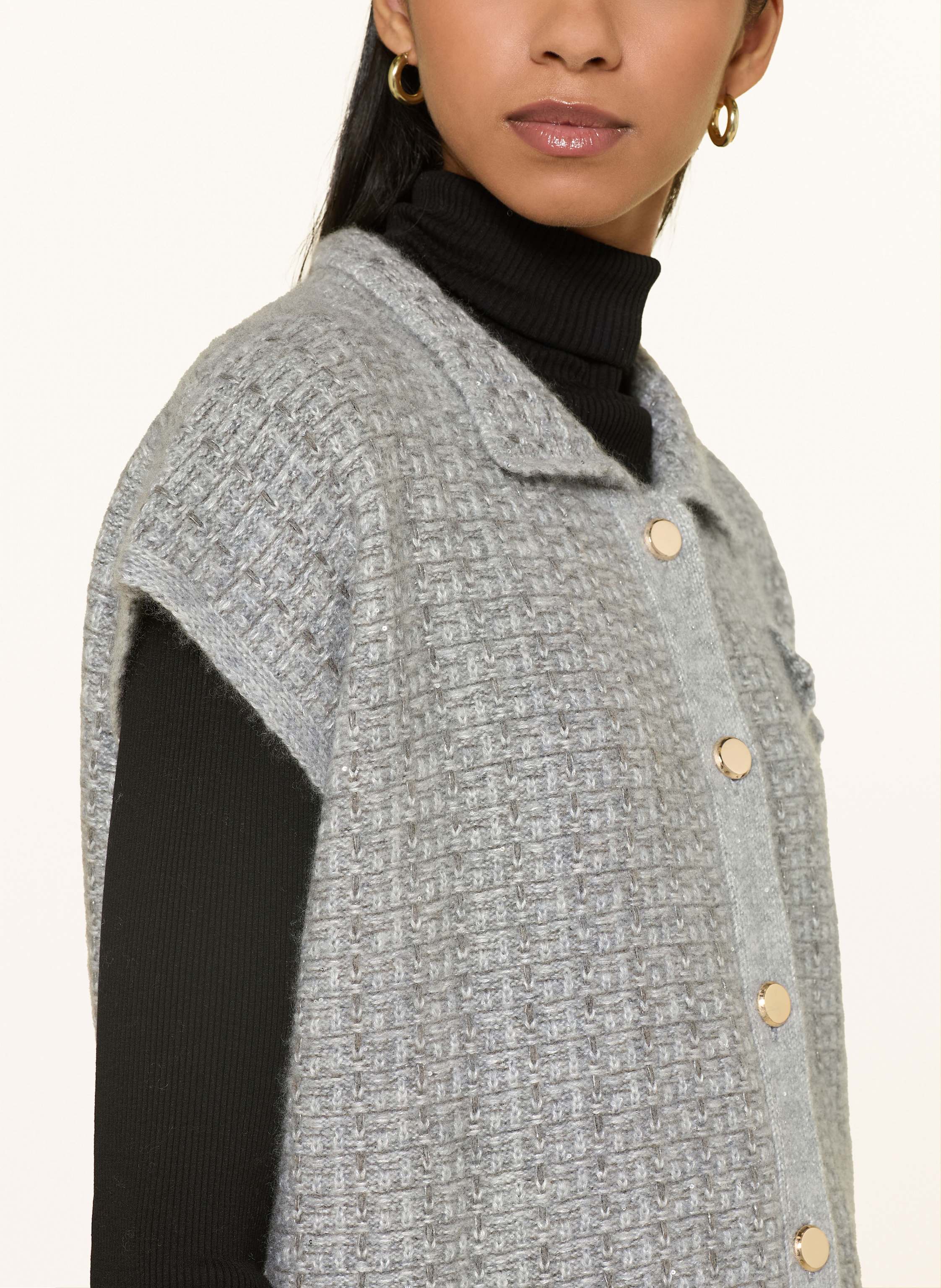 Thumbnail - Hemisphere Strickweste Look Mit Cashmere Und Glitzergarn grau