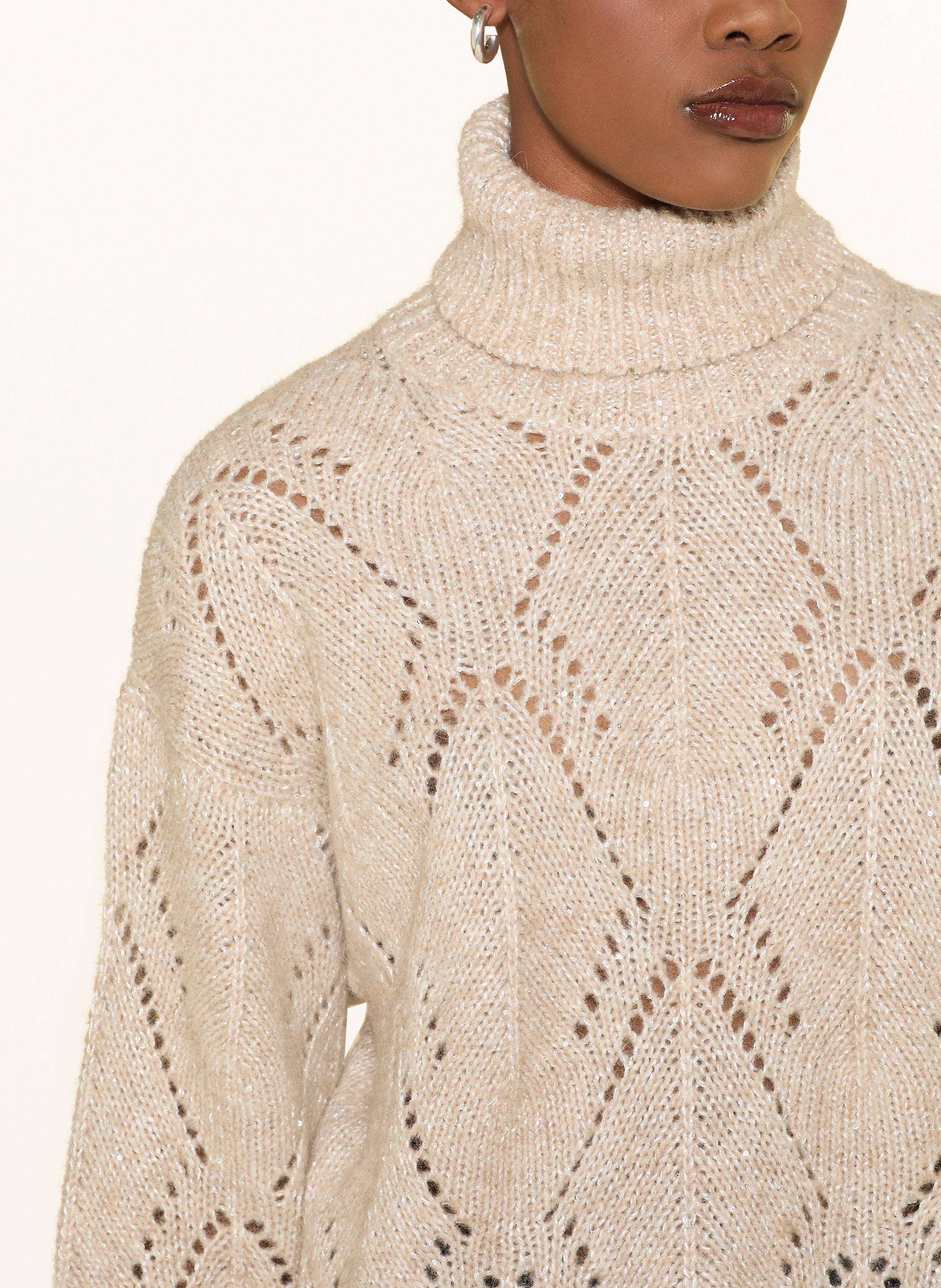 Thumbnail - Peserico Rollkragenpullover Mit Glitzergarn Und Pailletten beige