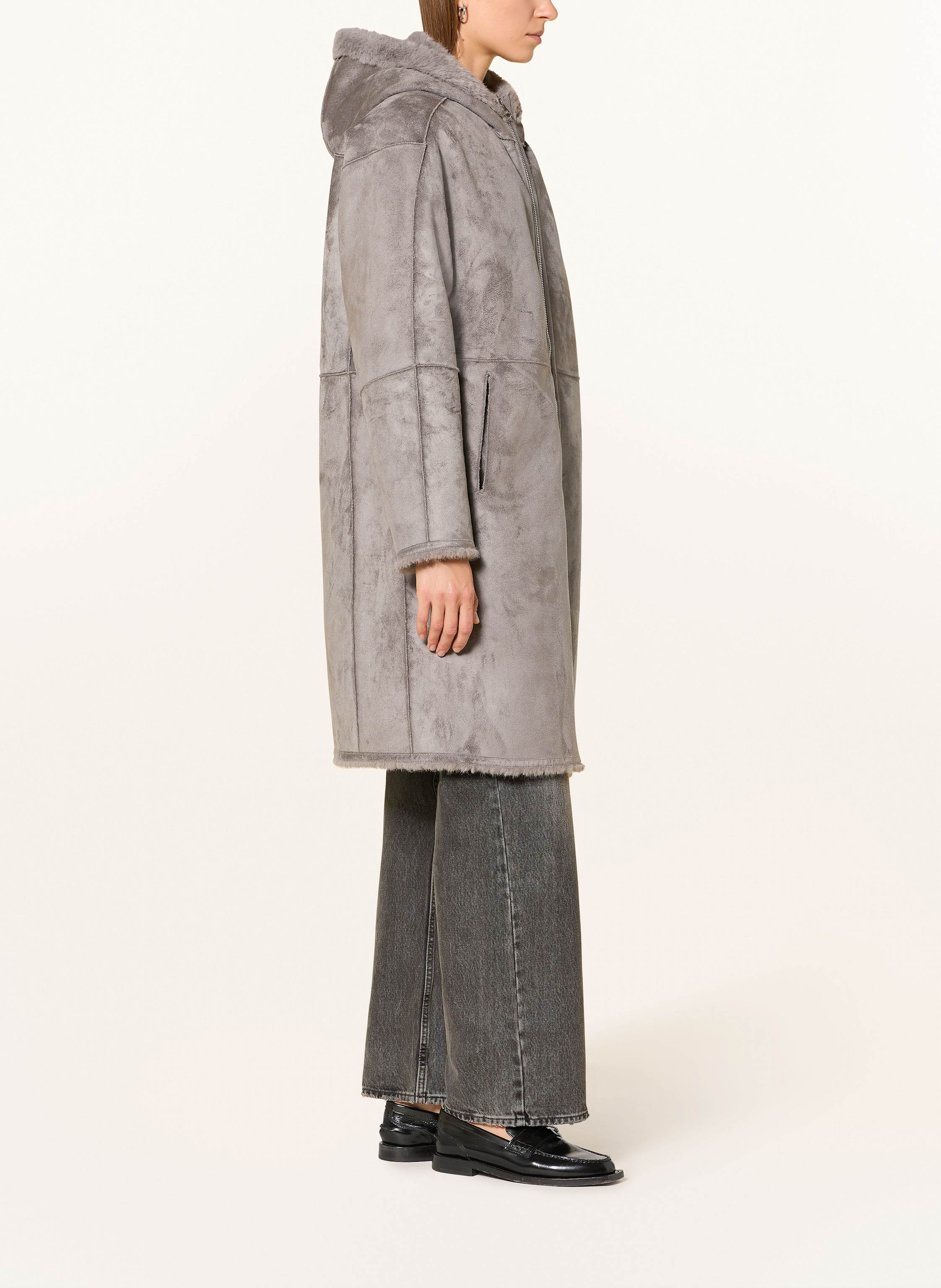 Thumbnail - Cinque Kunstpelz-Mantel Cisaffira Zum Wenden grau