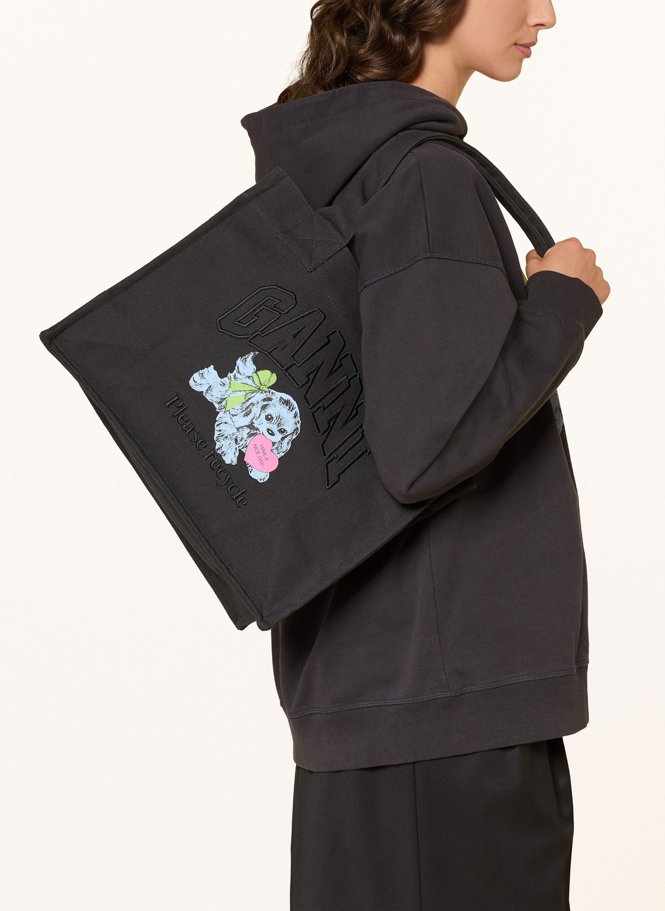 Thumbnail - Ganni Shopper Large schwarz