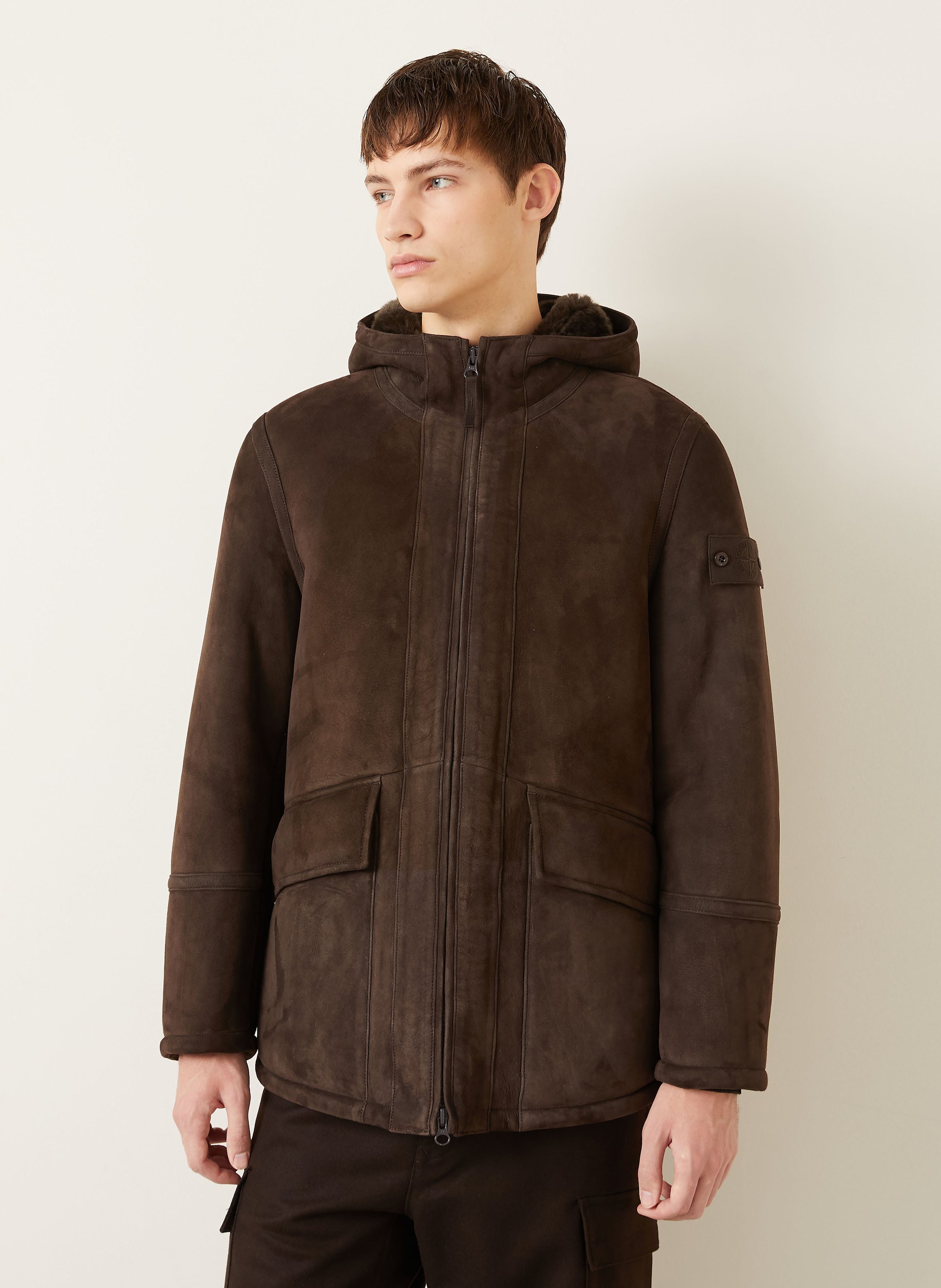 Thumbnail - Stone Island Lederjacke Ghost braun