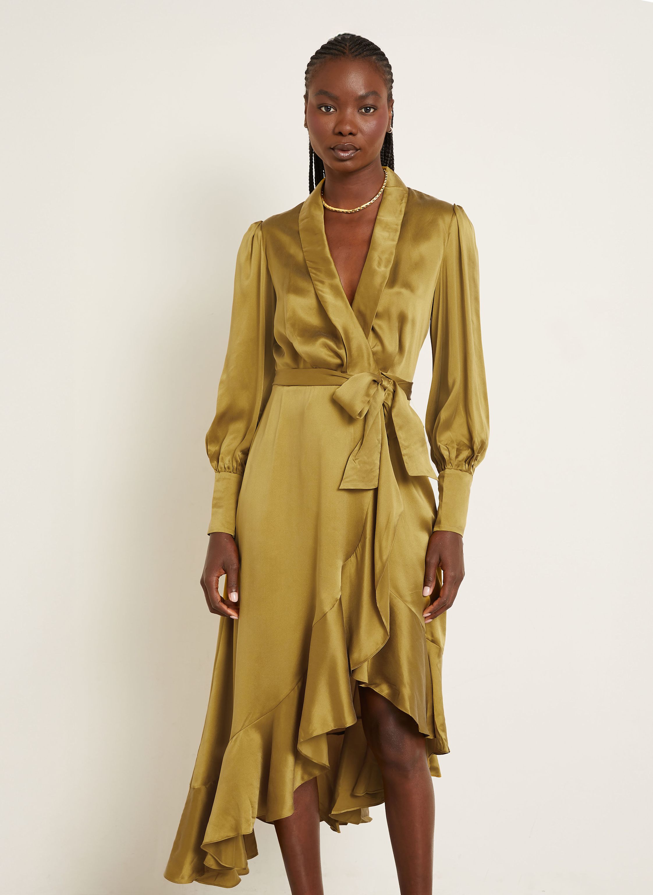 Thumbnail - Zimmermann Wickelkleid Aus Seide Mit Volants gruen