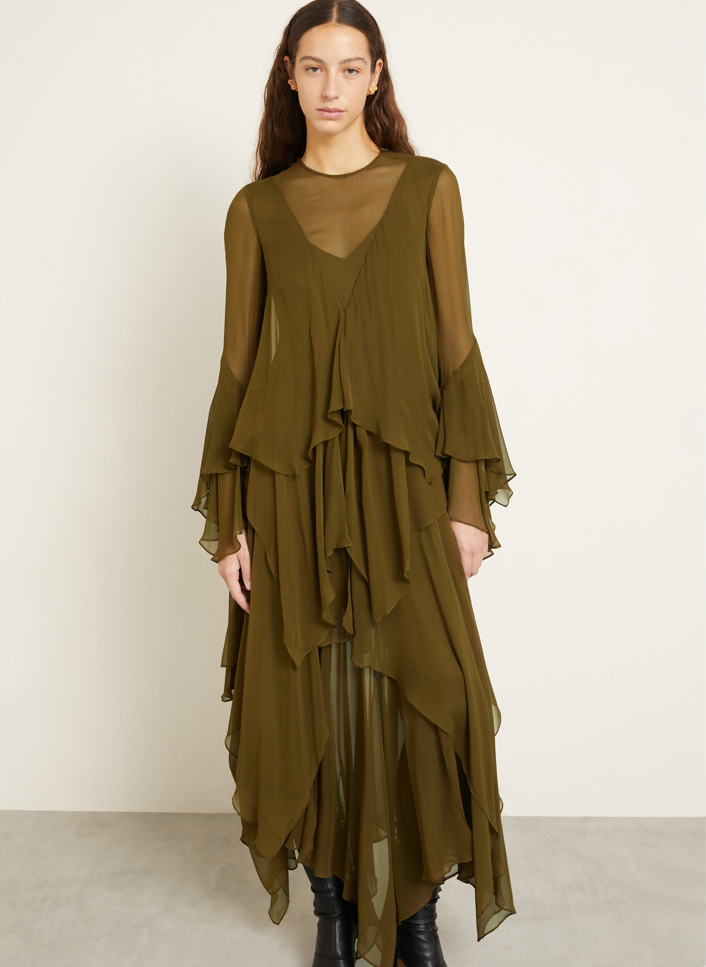 Thumbnail - Zimmermann Seidenkleid Mit Rüschen gruen