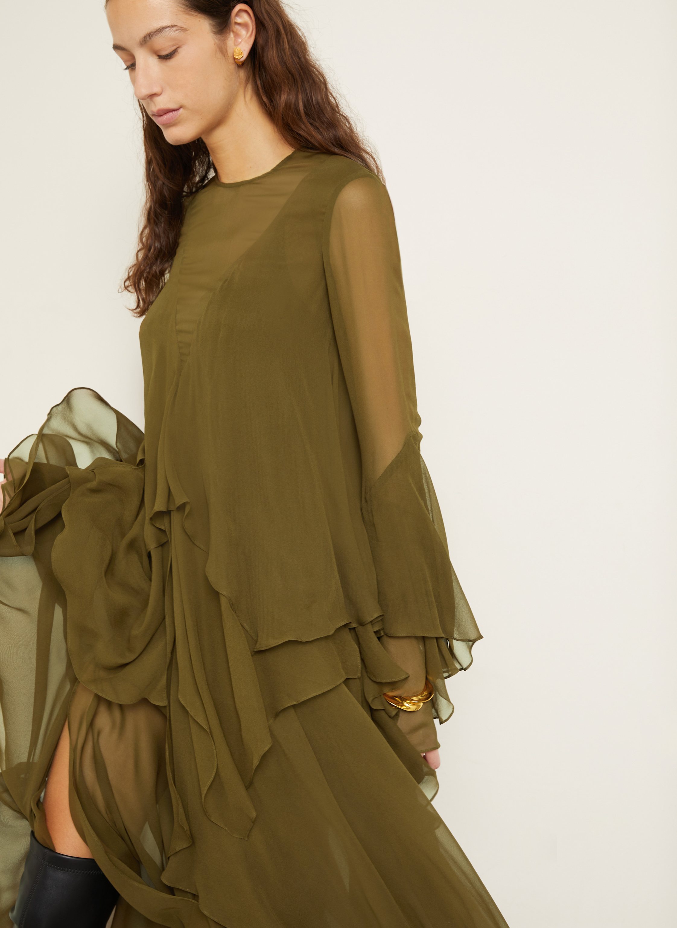 Thumbnail - Zimmermann Seidenkleid Mit Rüschen gruen