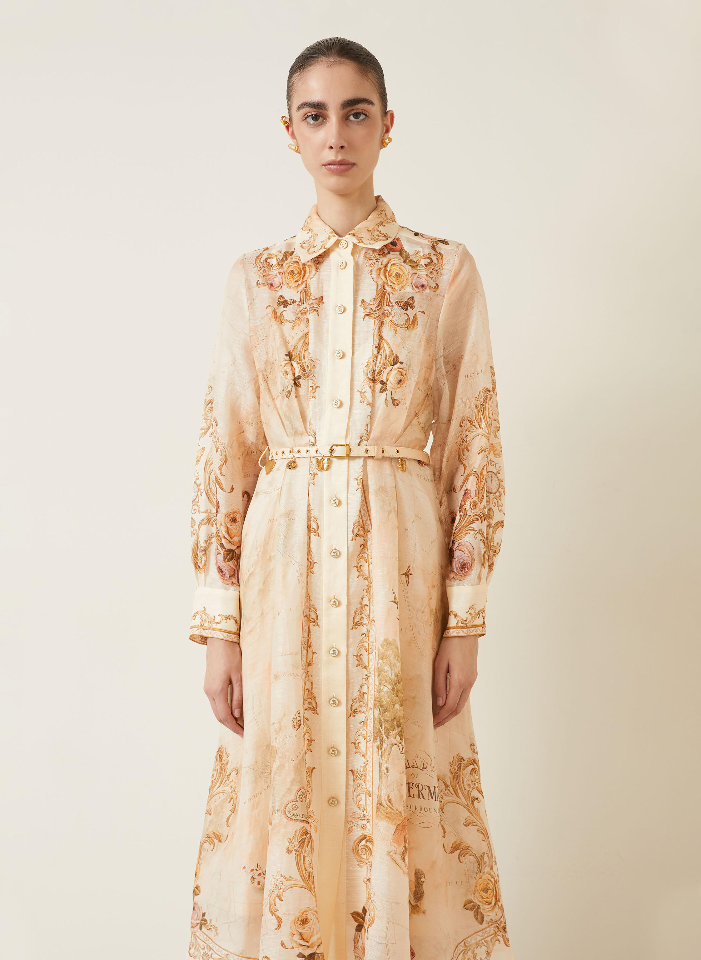 Thumbnail - Zimmermann Hemdblusenkleid Mit Seide Und Leinen beige