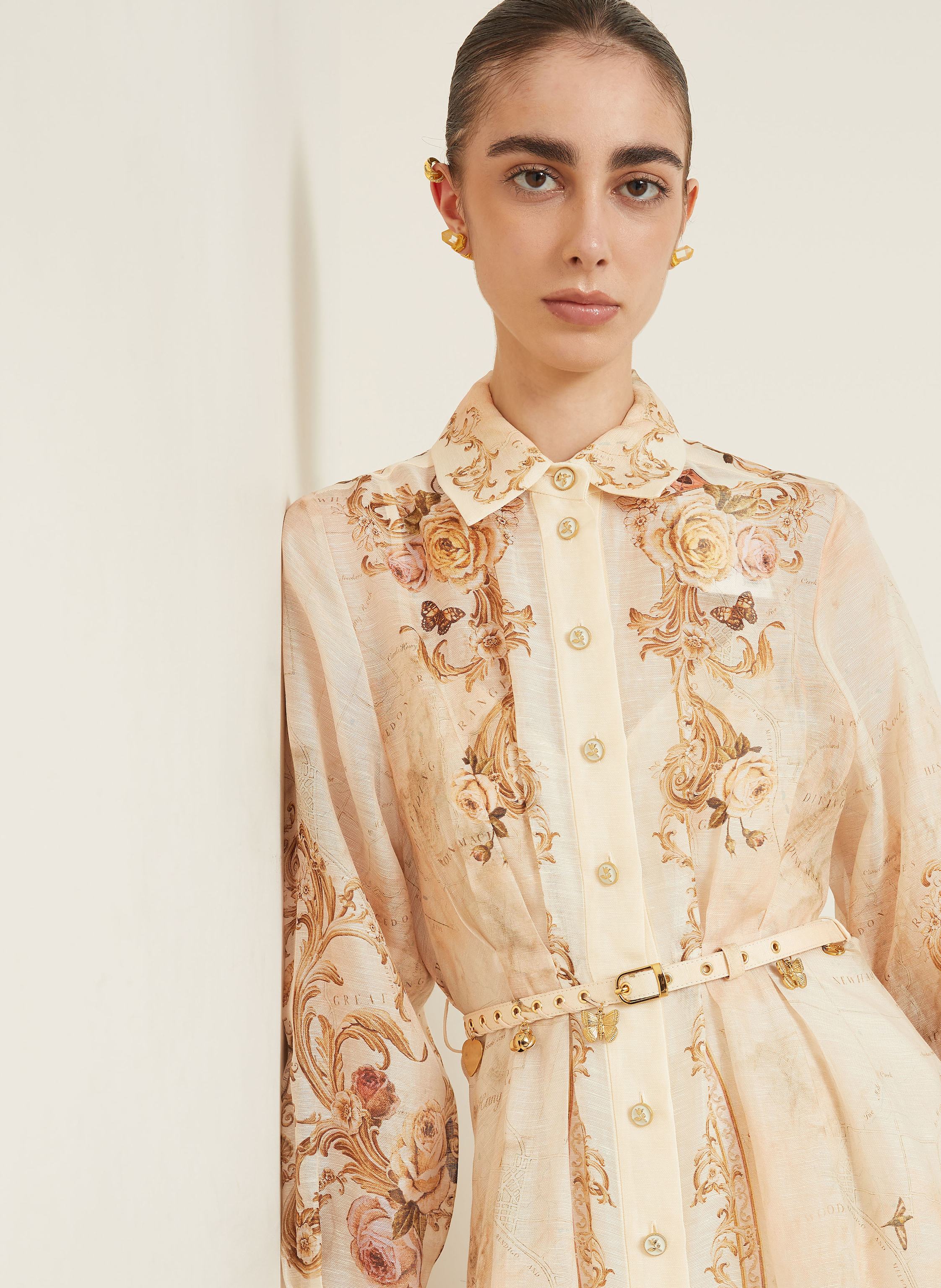 Thumbnail - Zimmermann Hemdblusenkleid Mit Seide Und Leinen beige