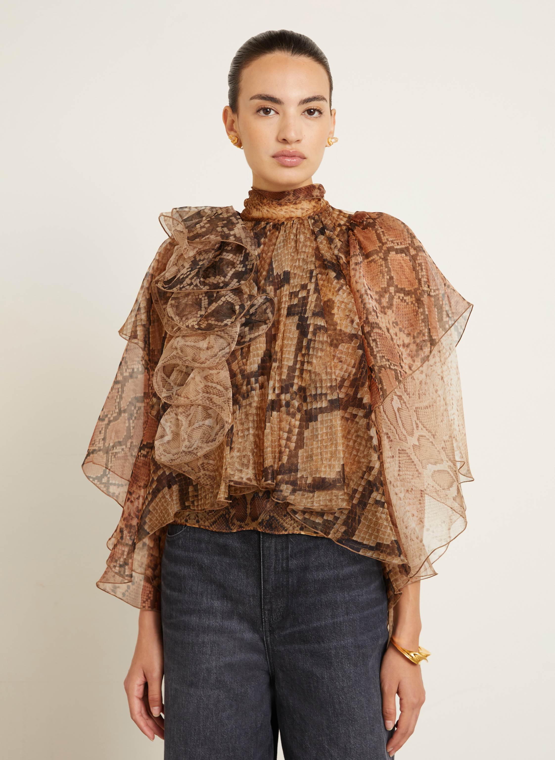 Thumbnail - Zimmermann Schluppenbluse Aus Seide Mit Volants braun