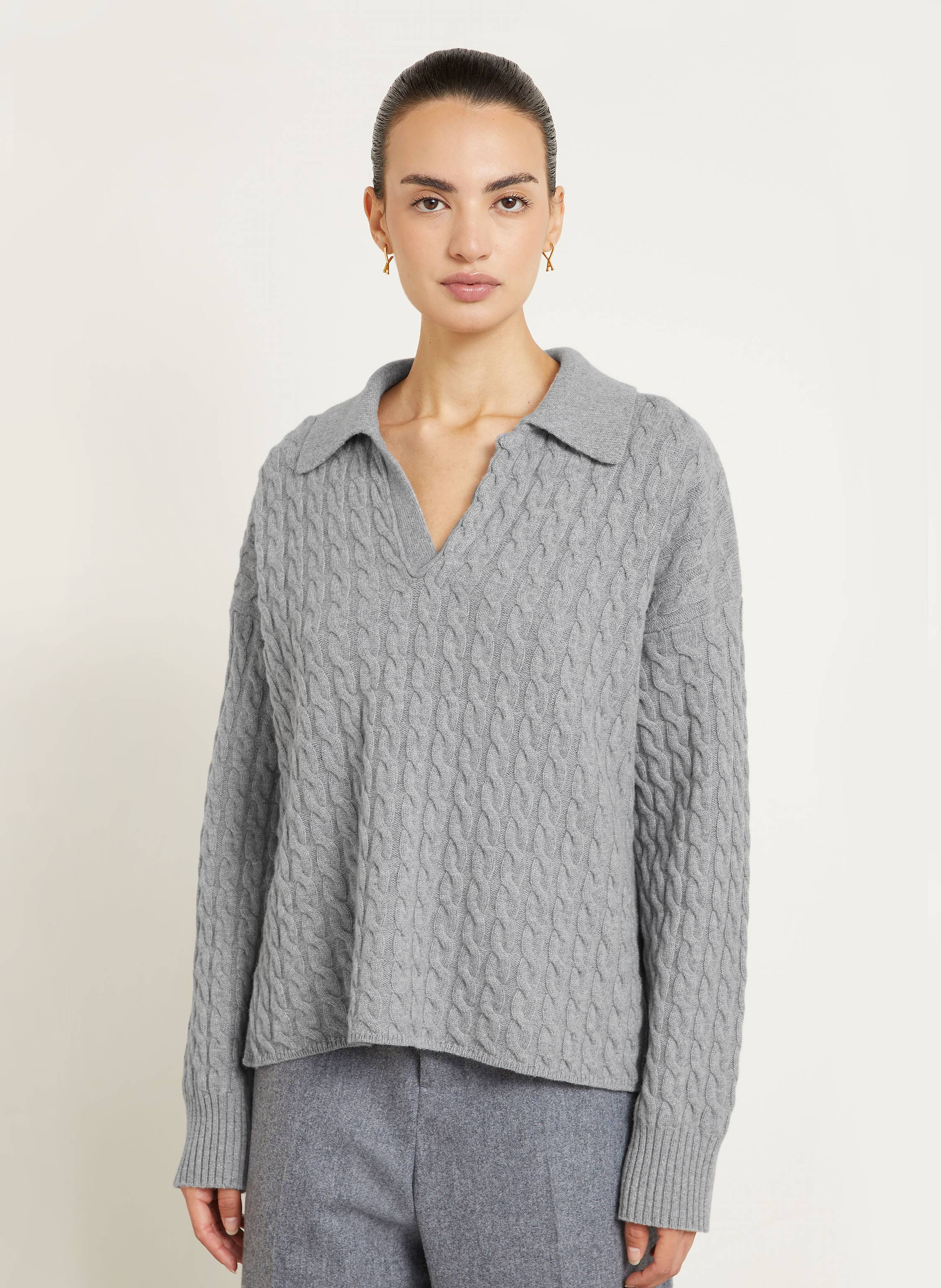 Thumbnail - Ami Paris Strick-Poloshirt Matis grau