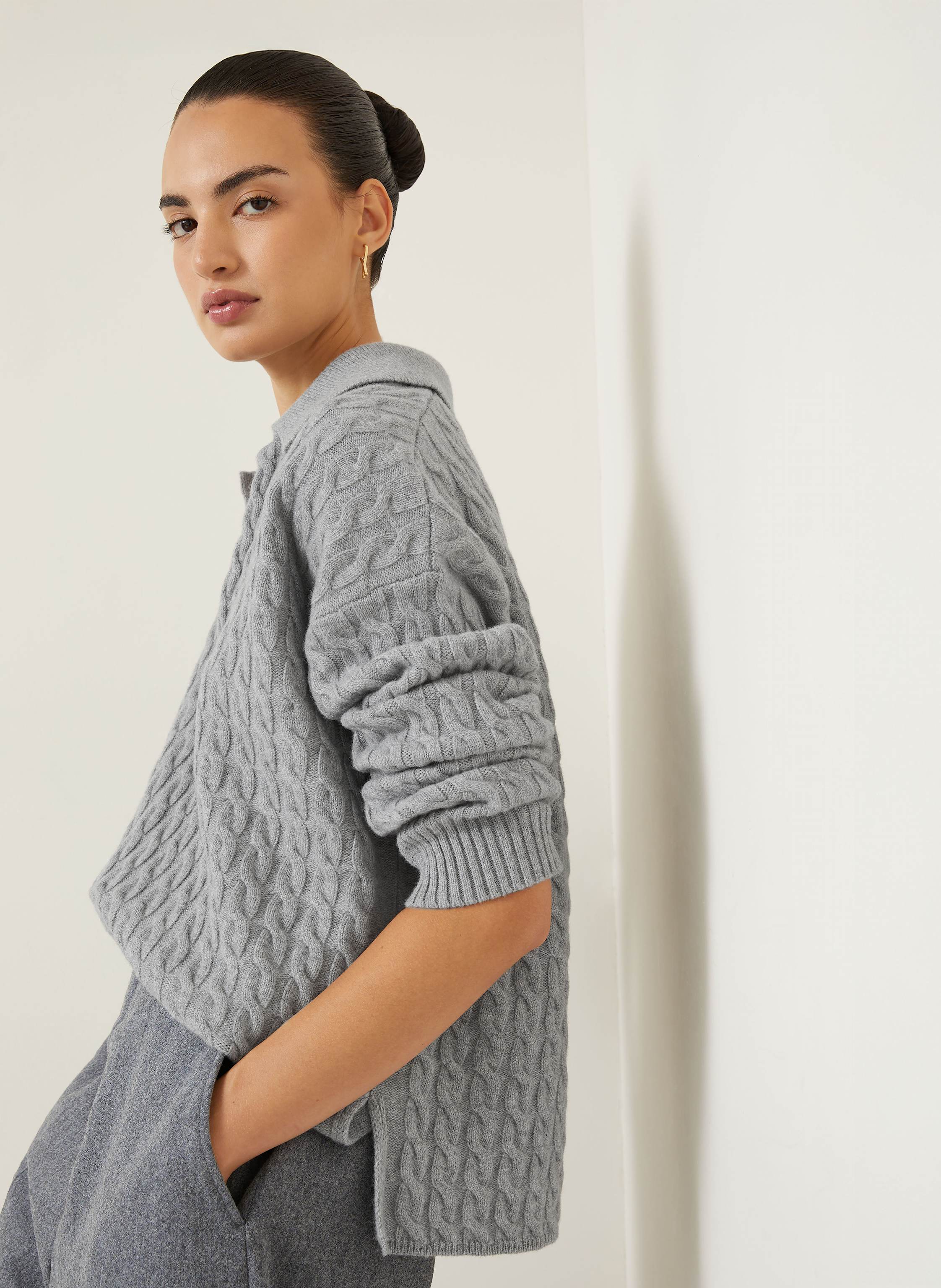 Thumbnail - Ami Paris Strick-Poloshirt Matis grau