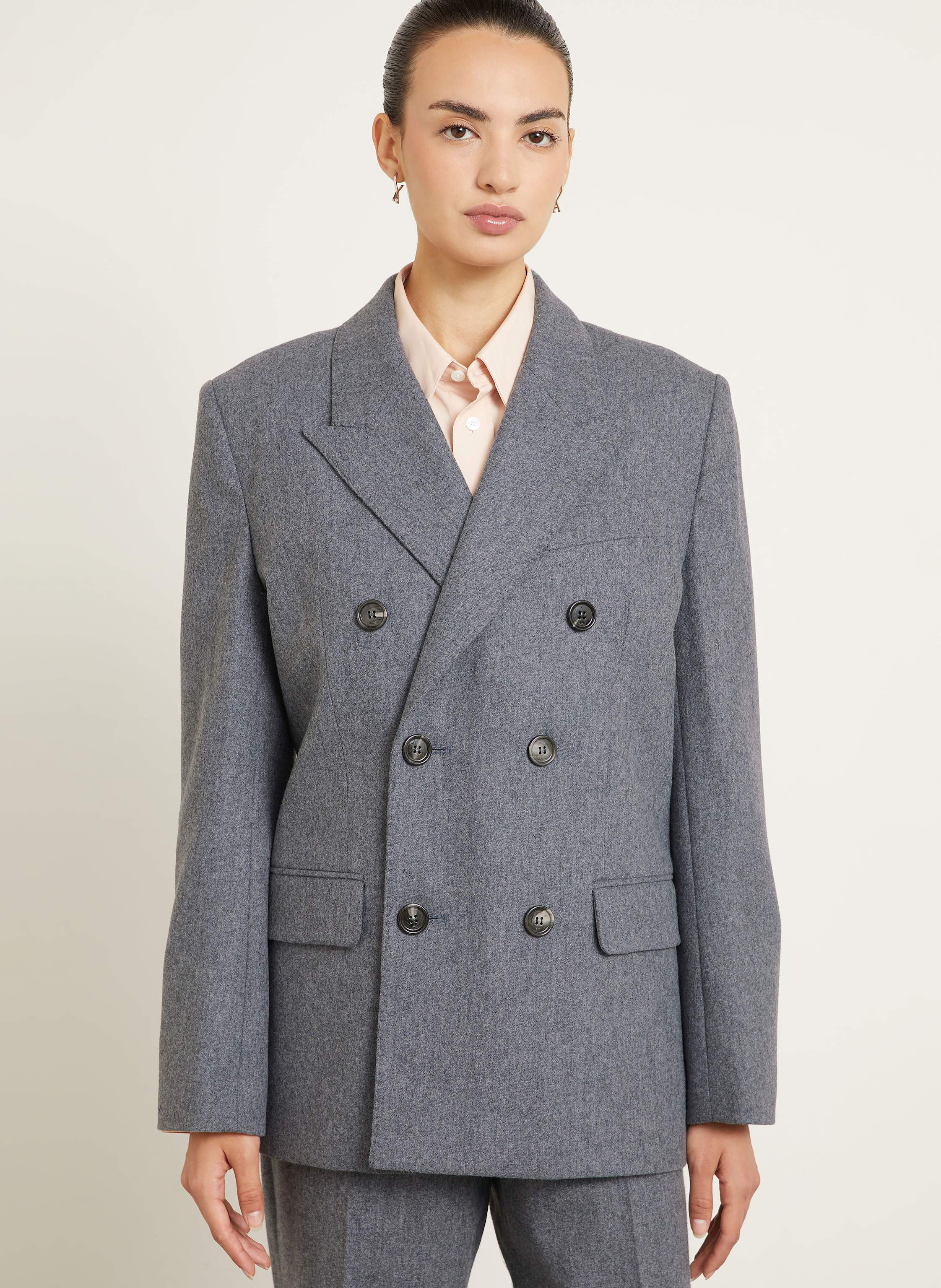Thumbnail - Ami Paris Longblazer Veste Ample Croisee grau