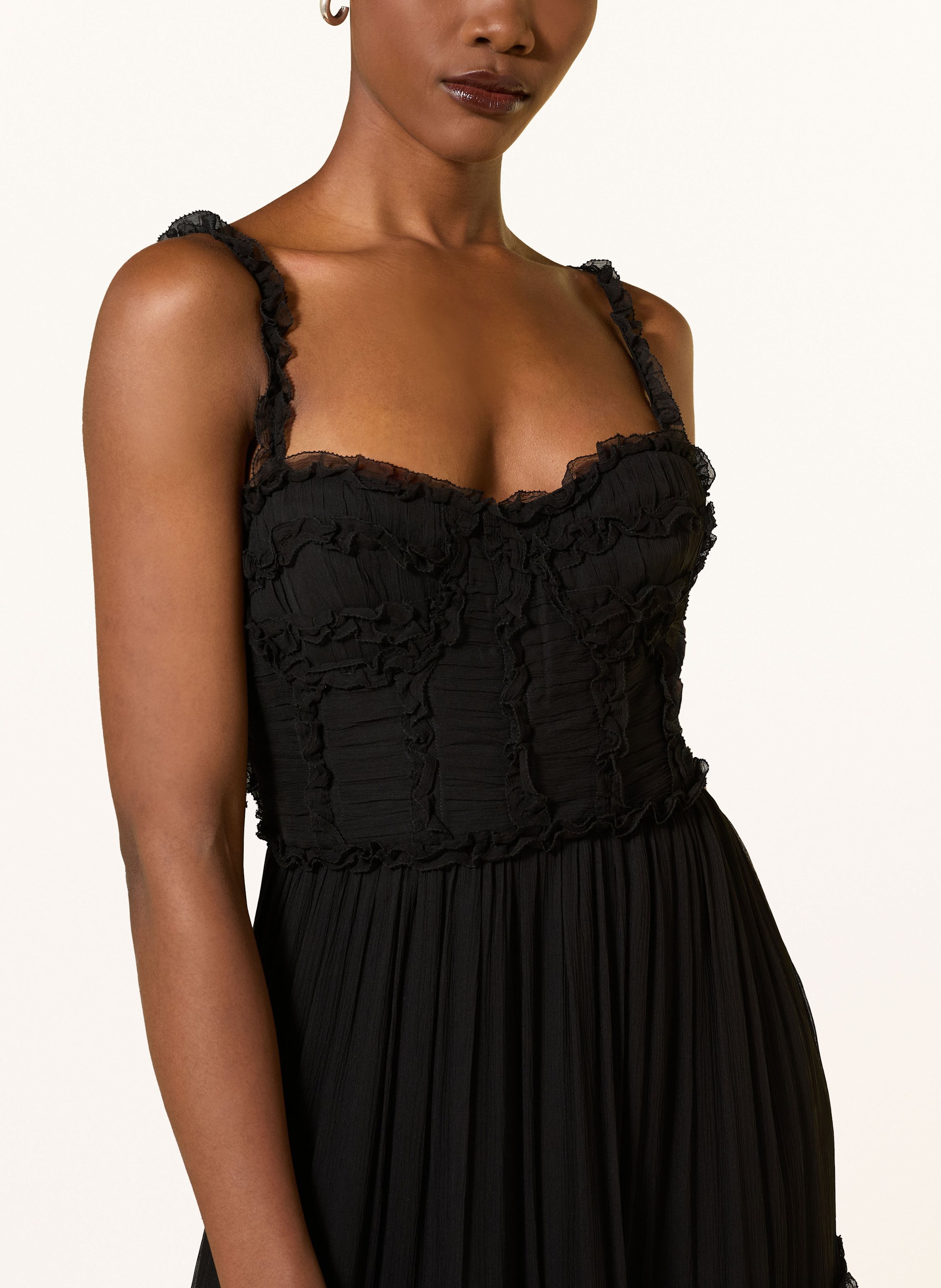Thumbnail - Ulla Johnson Seidenkleid Talitha Mit Rüschen schwarz