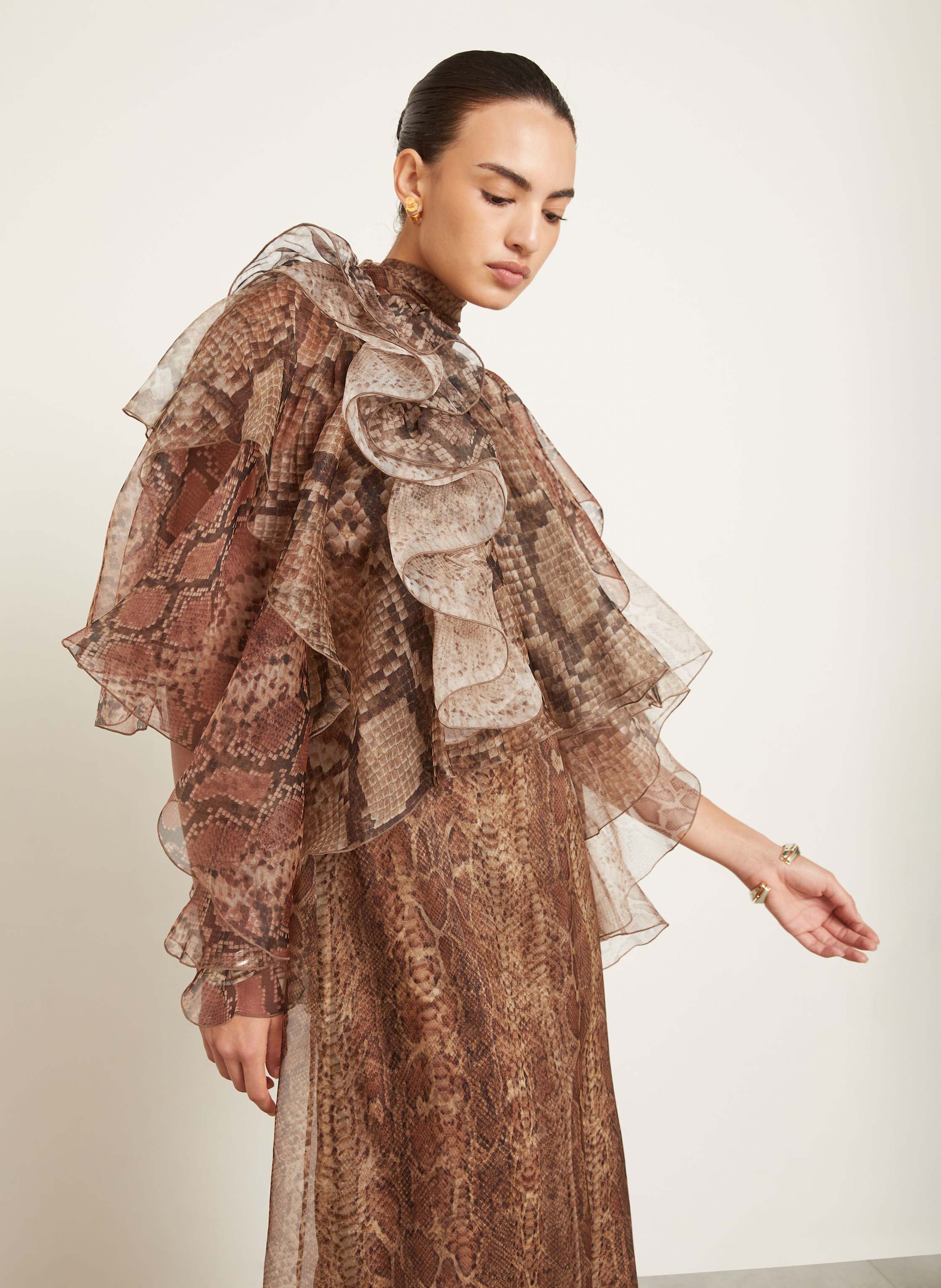 Thumbnail - Zimmermann Abendkleid Aus Seide Mit Volants braun