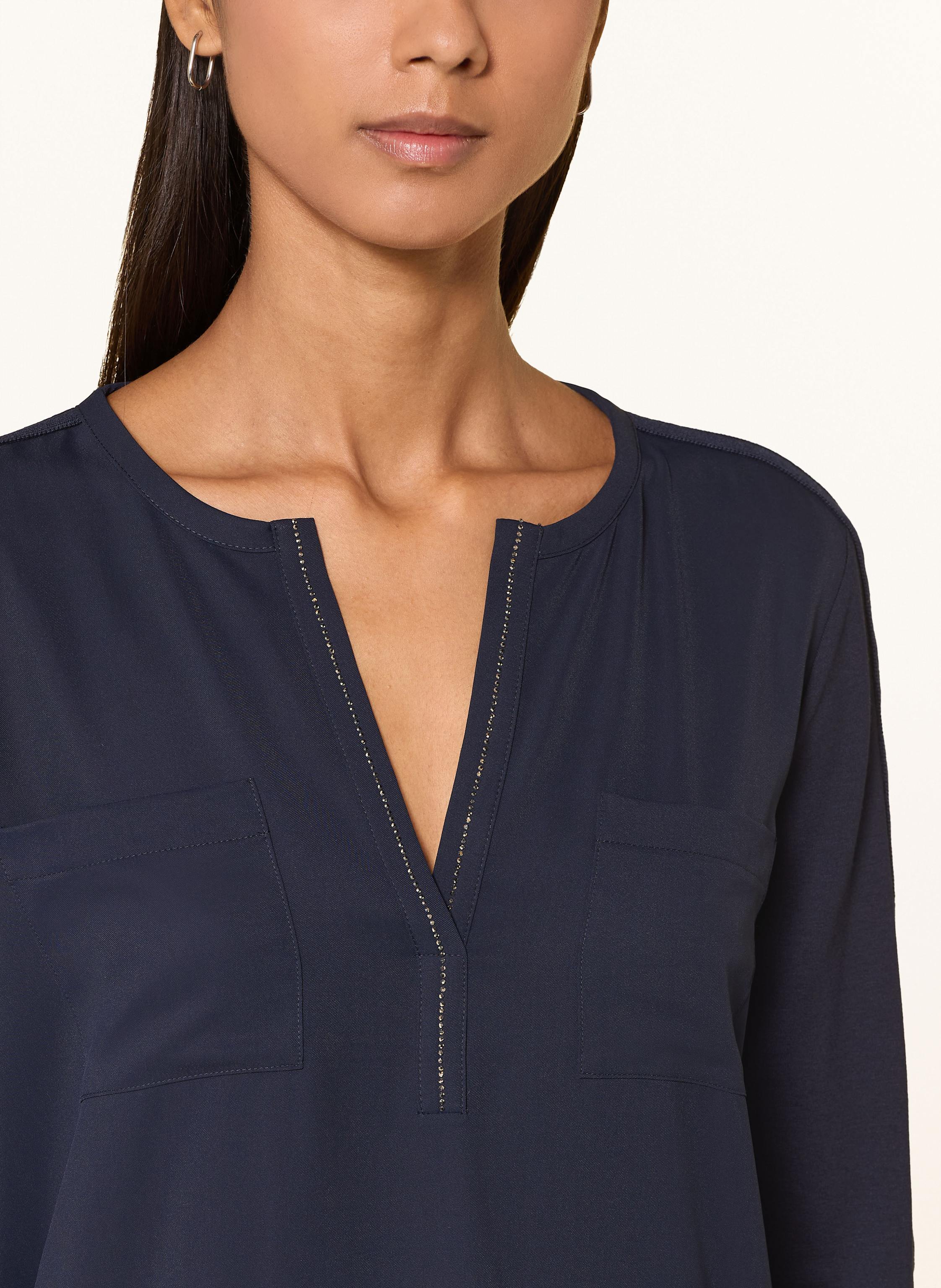 Thumbnail - Monari Blusenshirt Im Materialmix Mit Schmucksteinen blau