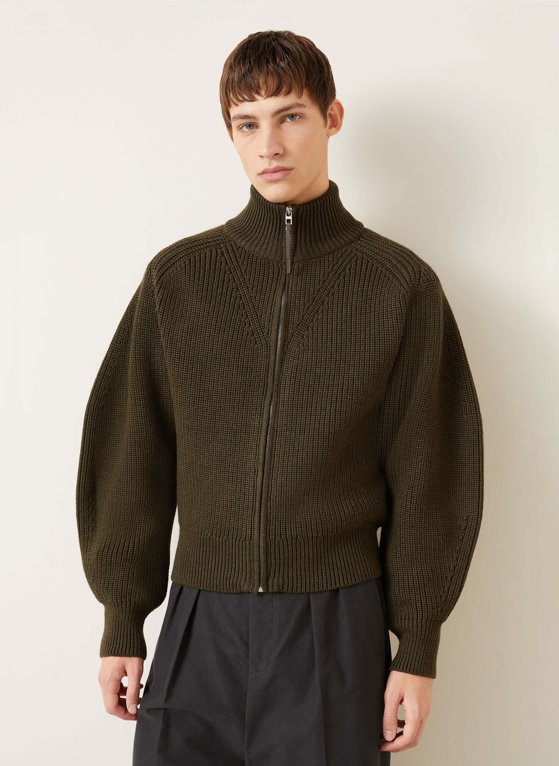 Thumbnail - Jacquemus Strickjacke Le Cardigan Zippe Merino Aus Merinowolle gruen