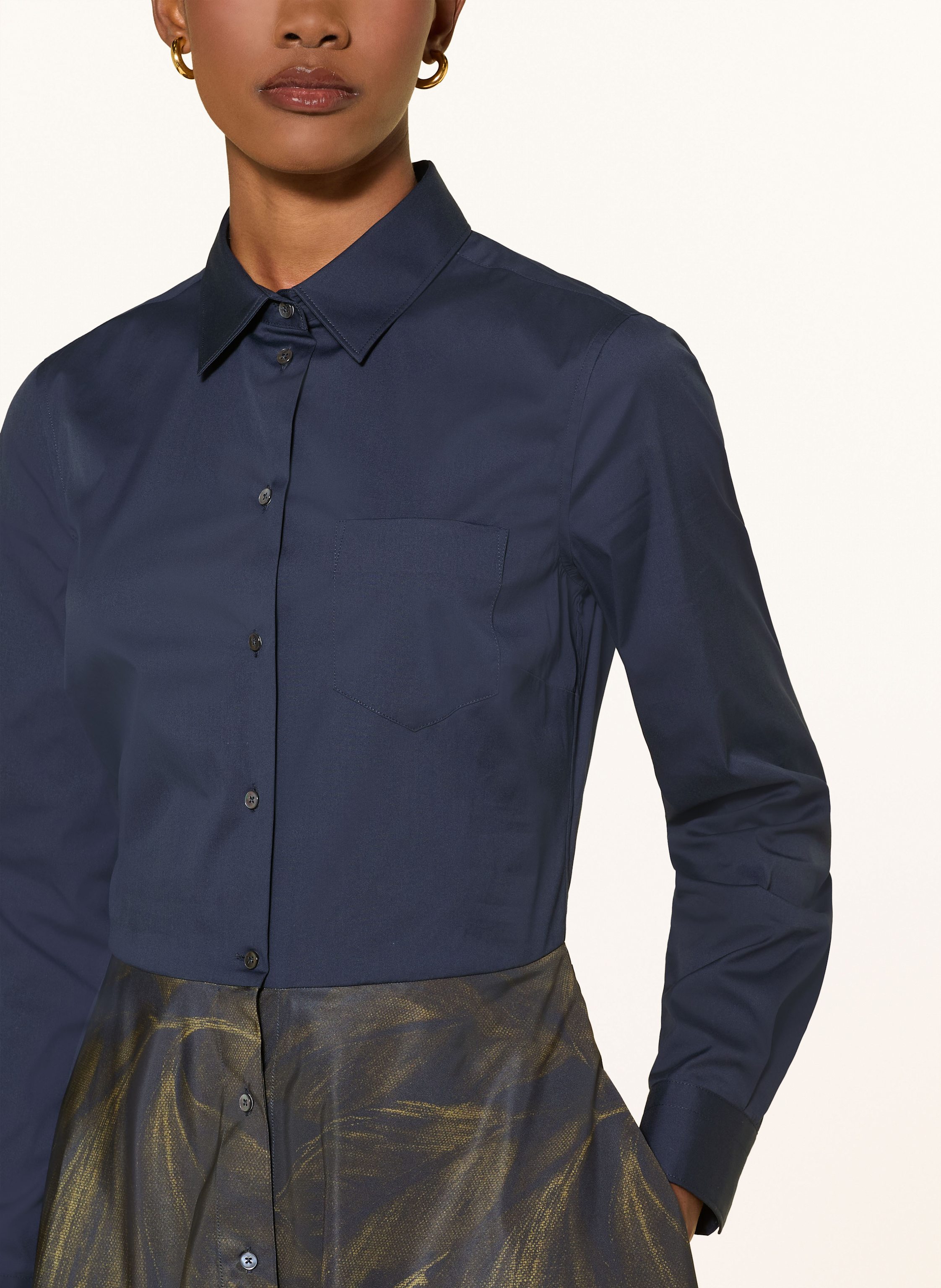 Thumbnail - Sara Roka Hemdblusenkleid Im Materialmix blau