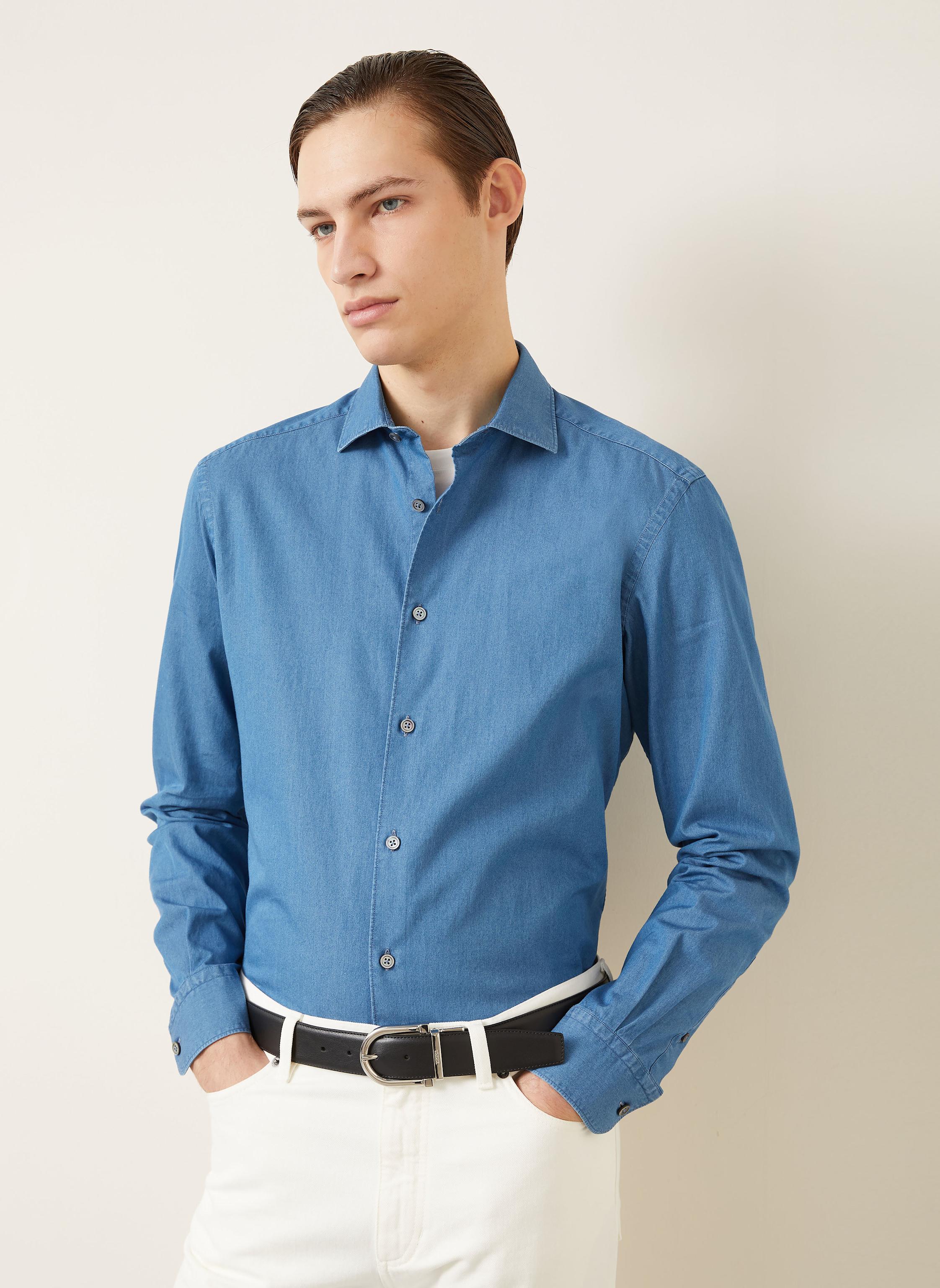 Thumbnail - Zegna Jeanshemd Regular Fit blau