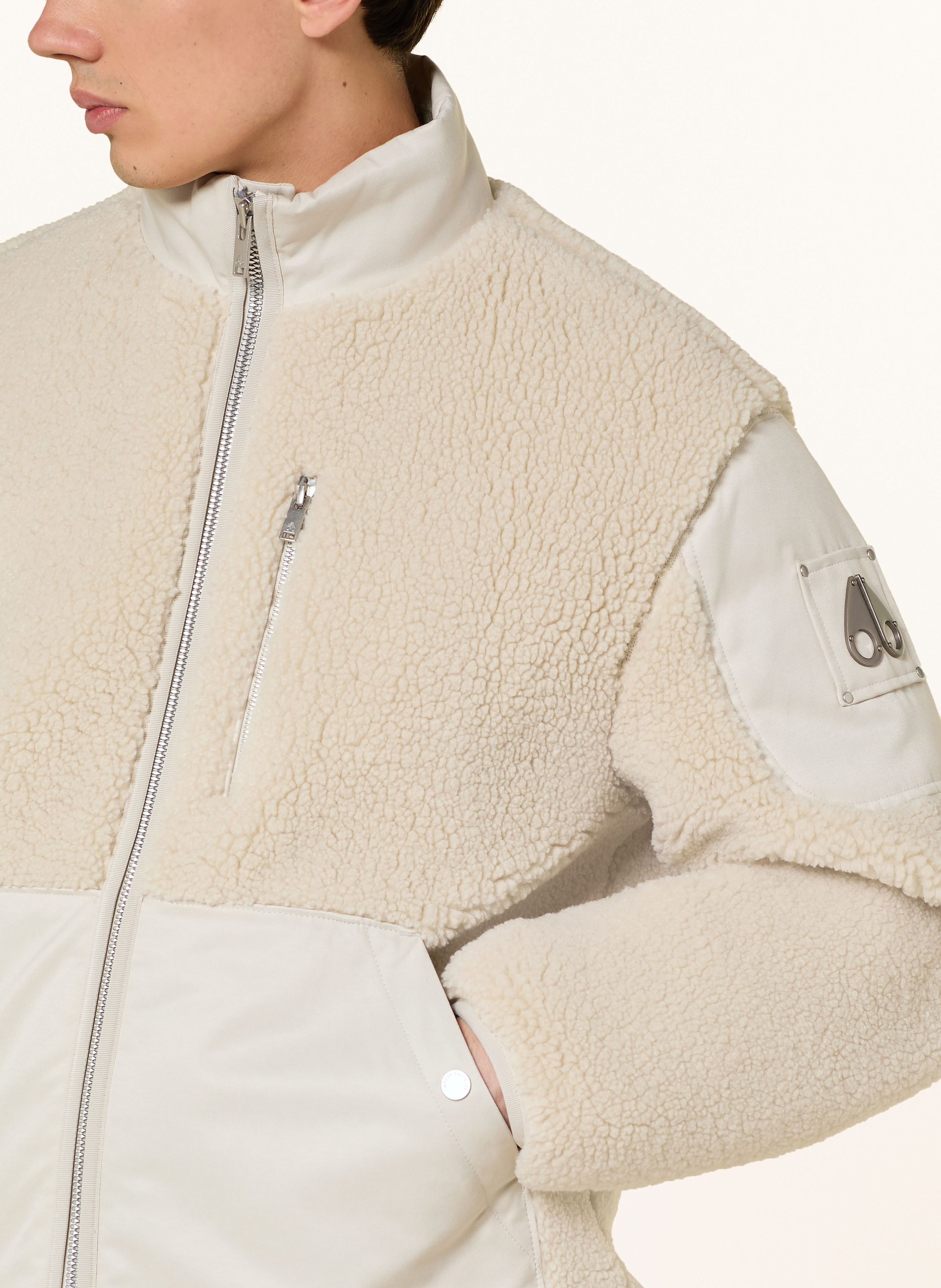 Thumbnail - Moose Knuckles Teddyfell-Jacke Im Materialmix weiss