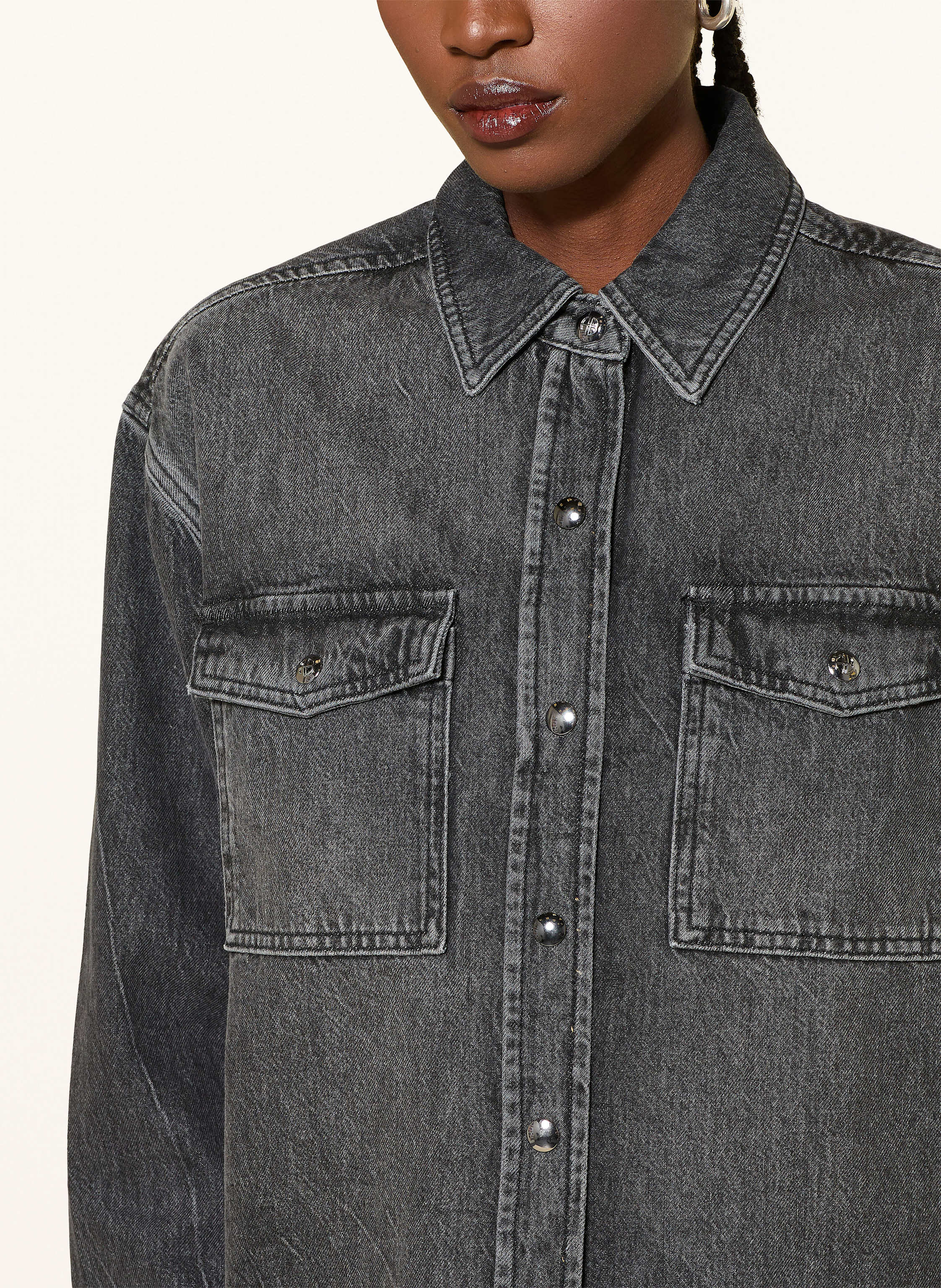 Thumbnail - Anine Bing Jeansbluse Paxton grau