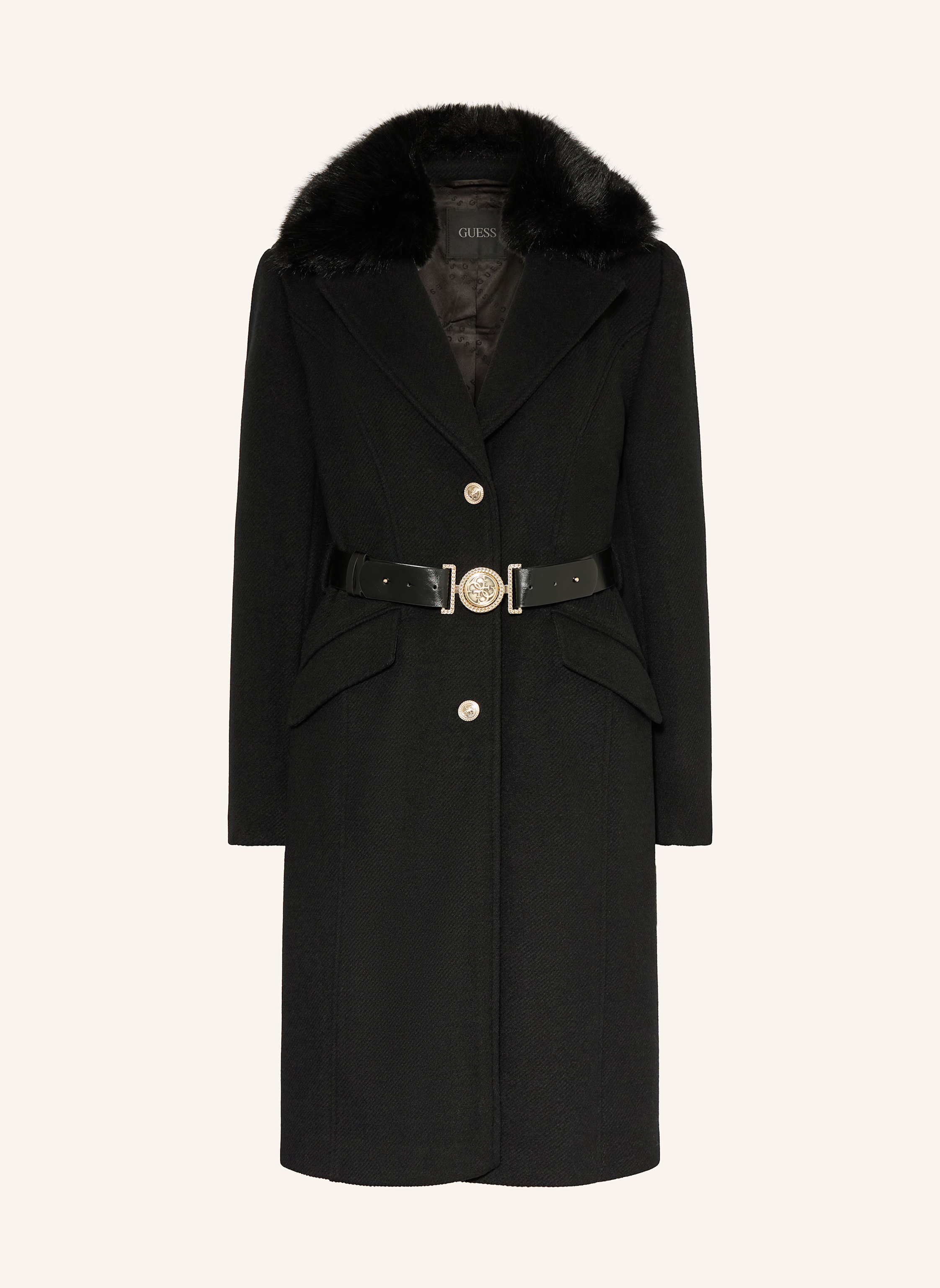 Guess Mantel New Patrice Mit Abnehmbarem Kunstfell schwarz