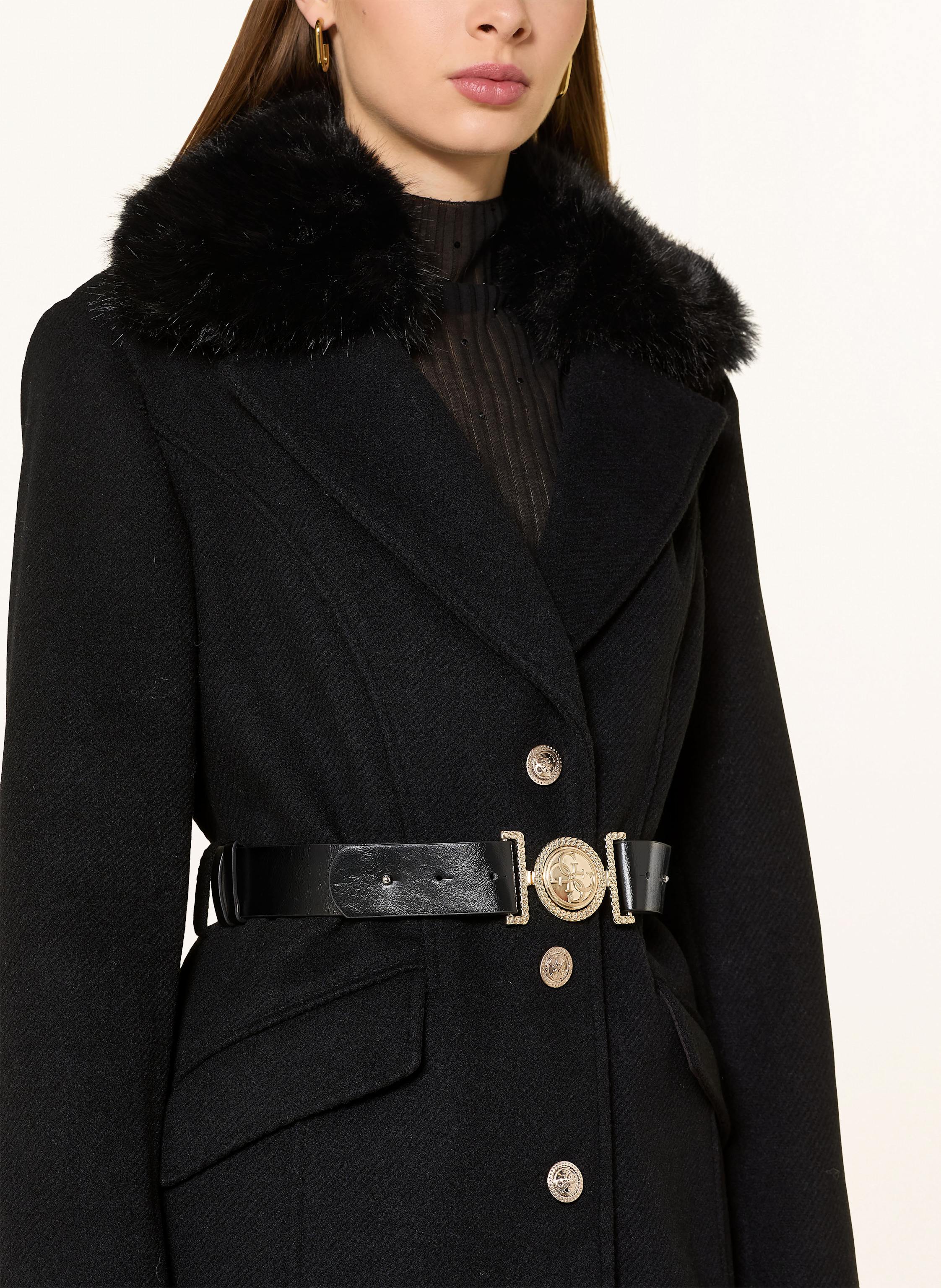 Thumbnail - Guess Mantel New Patrice Mit Abnehmbarem Kunstfell schwarz