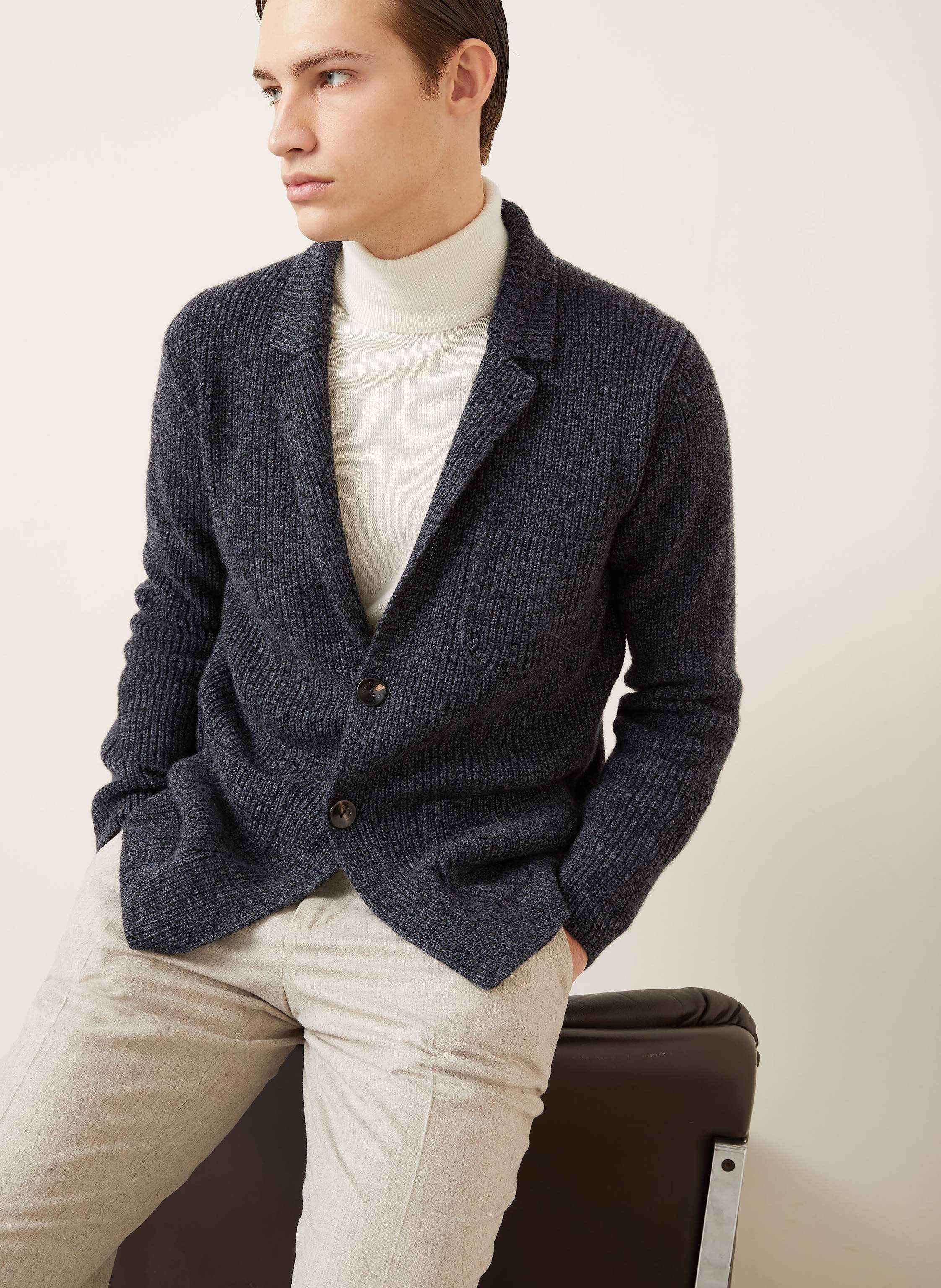 Thumbnail - Agnona Stricksakko Regular Fit Aus Cashmere blau