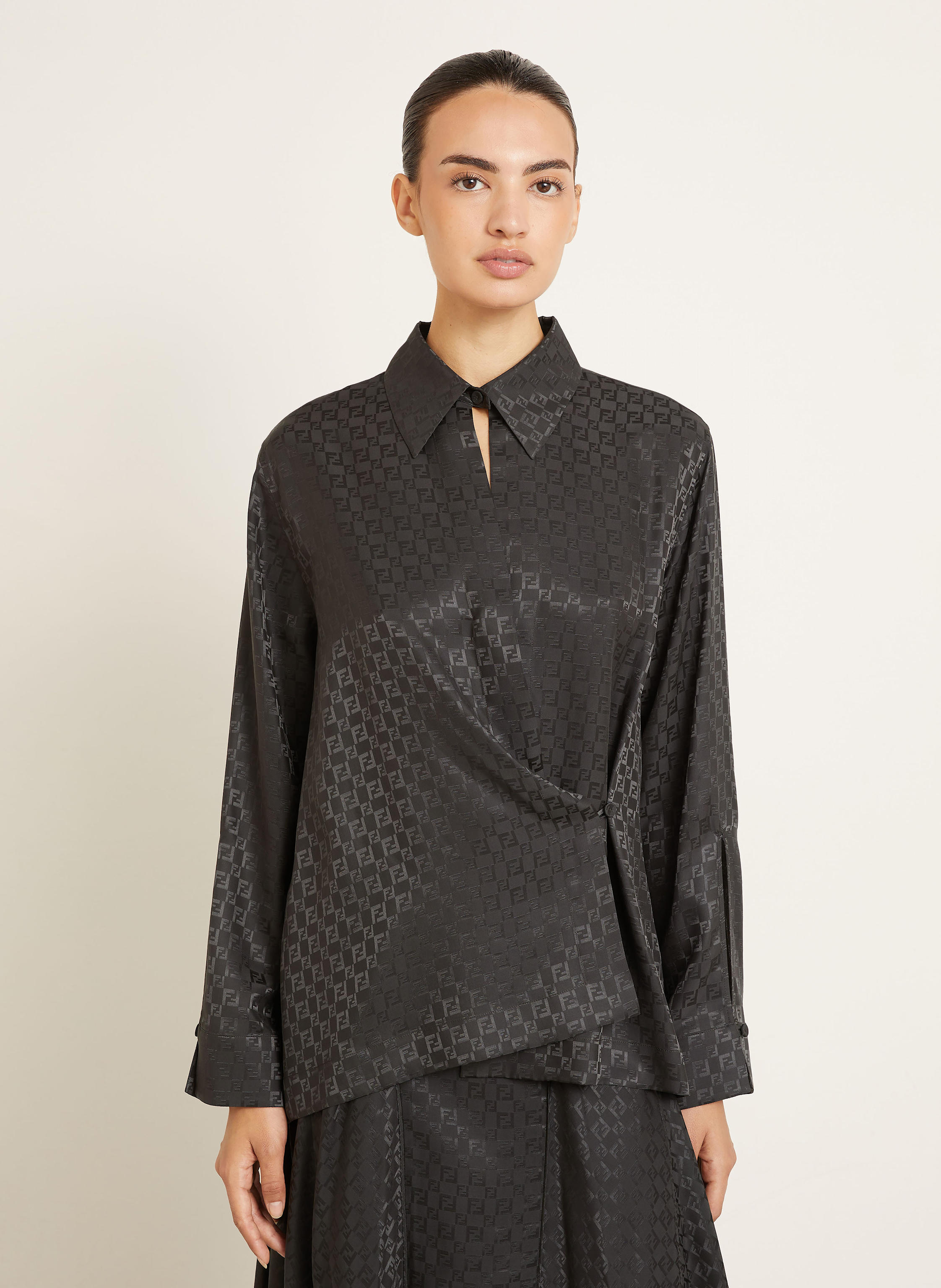 Thumbnail - Fendi Blusenshirt Camicia Chess Aus Seide braun
