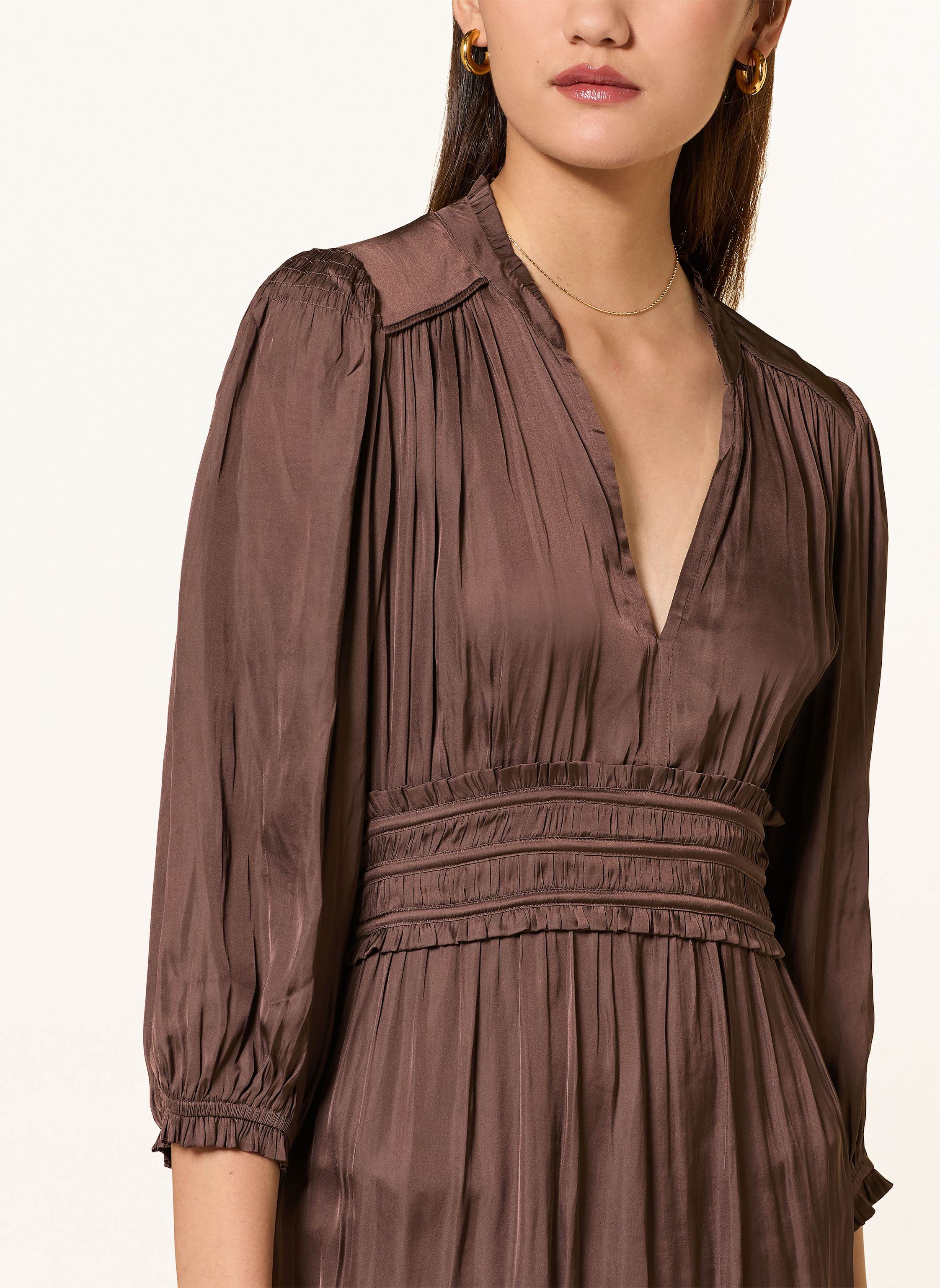 Thumbnail - Ba&Sh Satinkleid Cyrilia Mit 3/4-Arm Und Rüschen braun