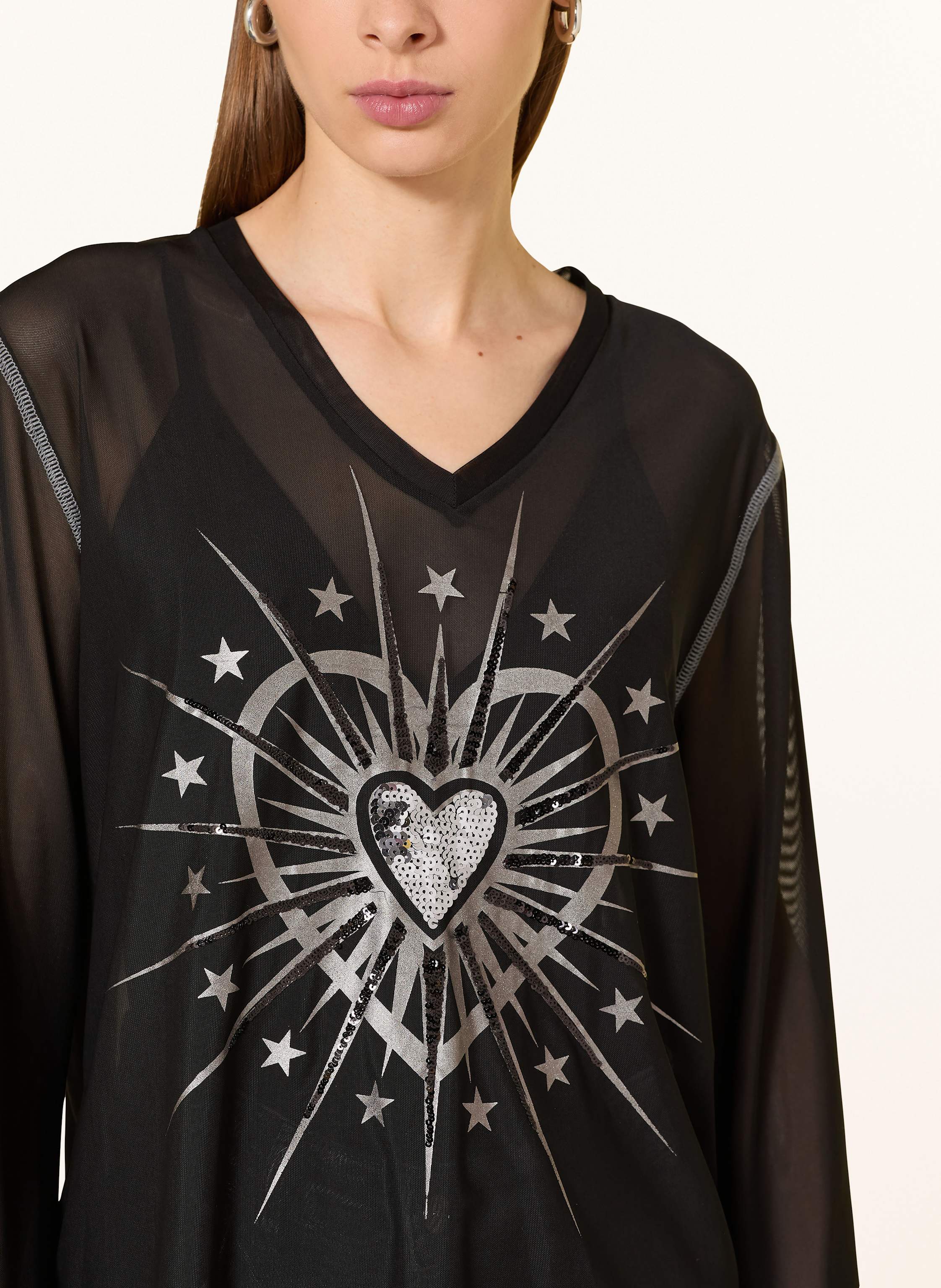 Thumbnail - Grace Longsleeve Aus Mesh Mit Pailletten schwarz