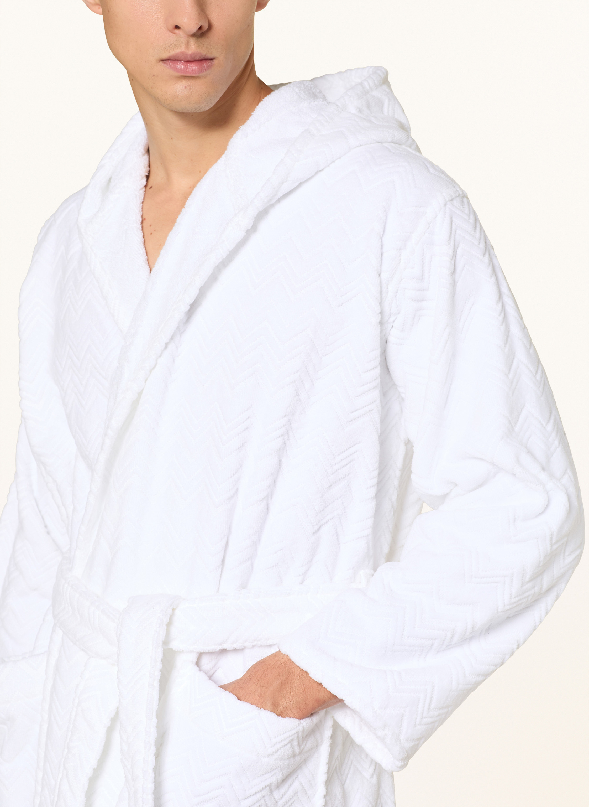 Thumbnail - Missoni Home Bademantel Chalk Mit Kapuze Und Geschenkbox weiss