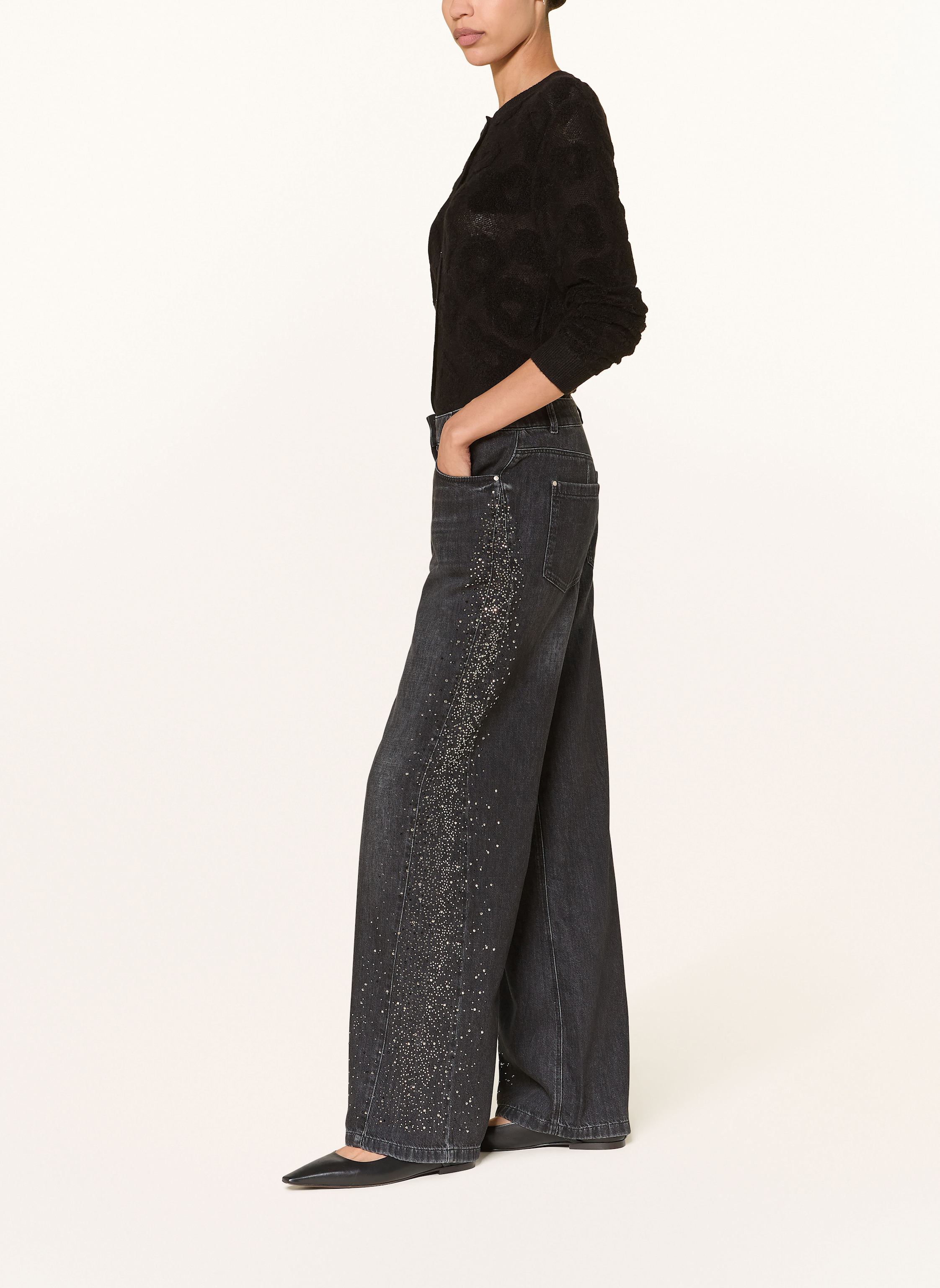 Thumbnail - Luisa Cerano Wide Leg Jeans Mit Schmucksteinen schwarz