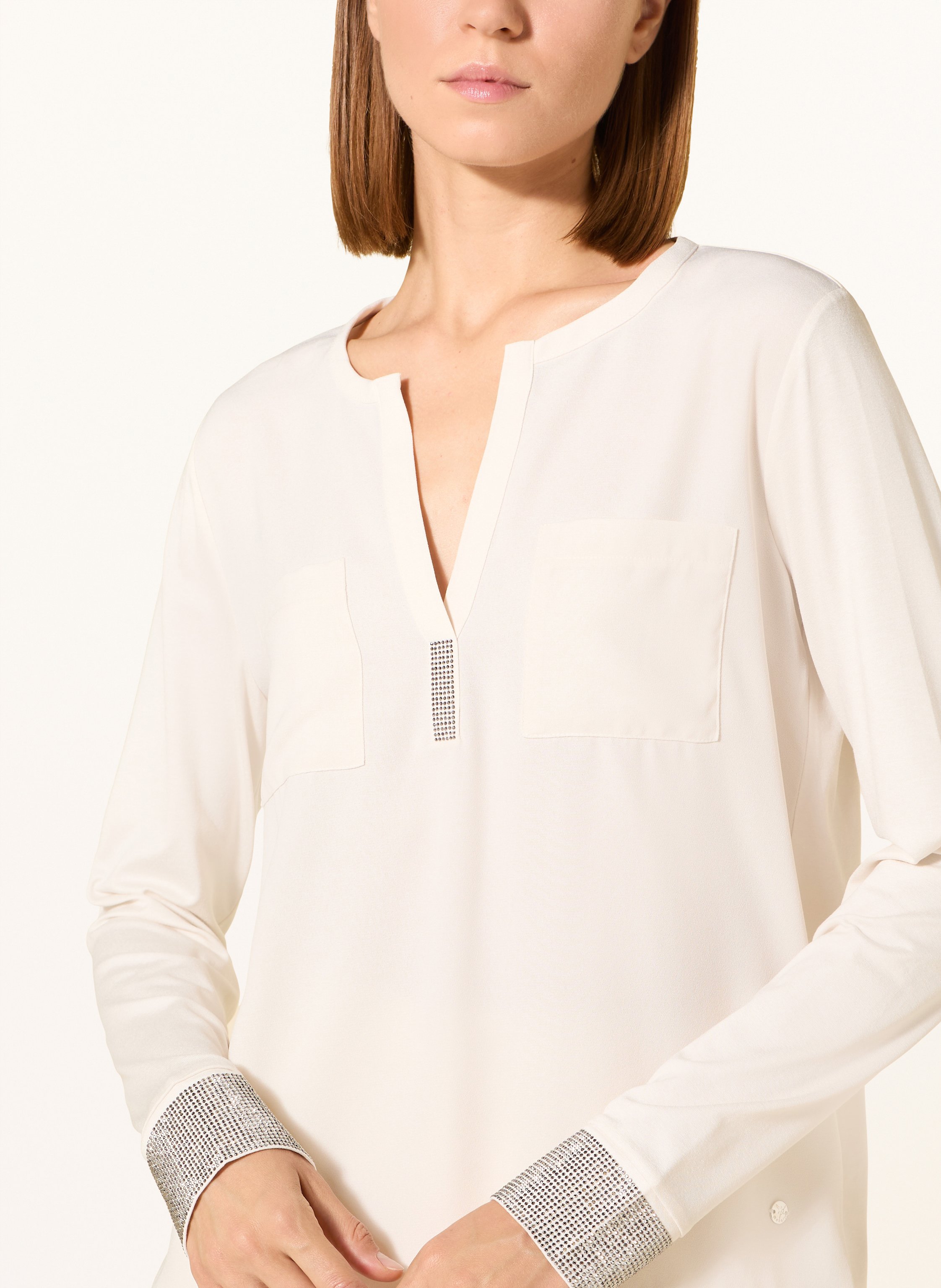 Thumbnail - Monari Blusenshirt Im Materialmix Mit Schmucksteinen beige