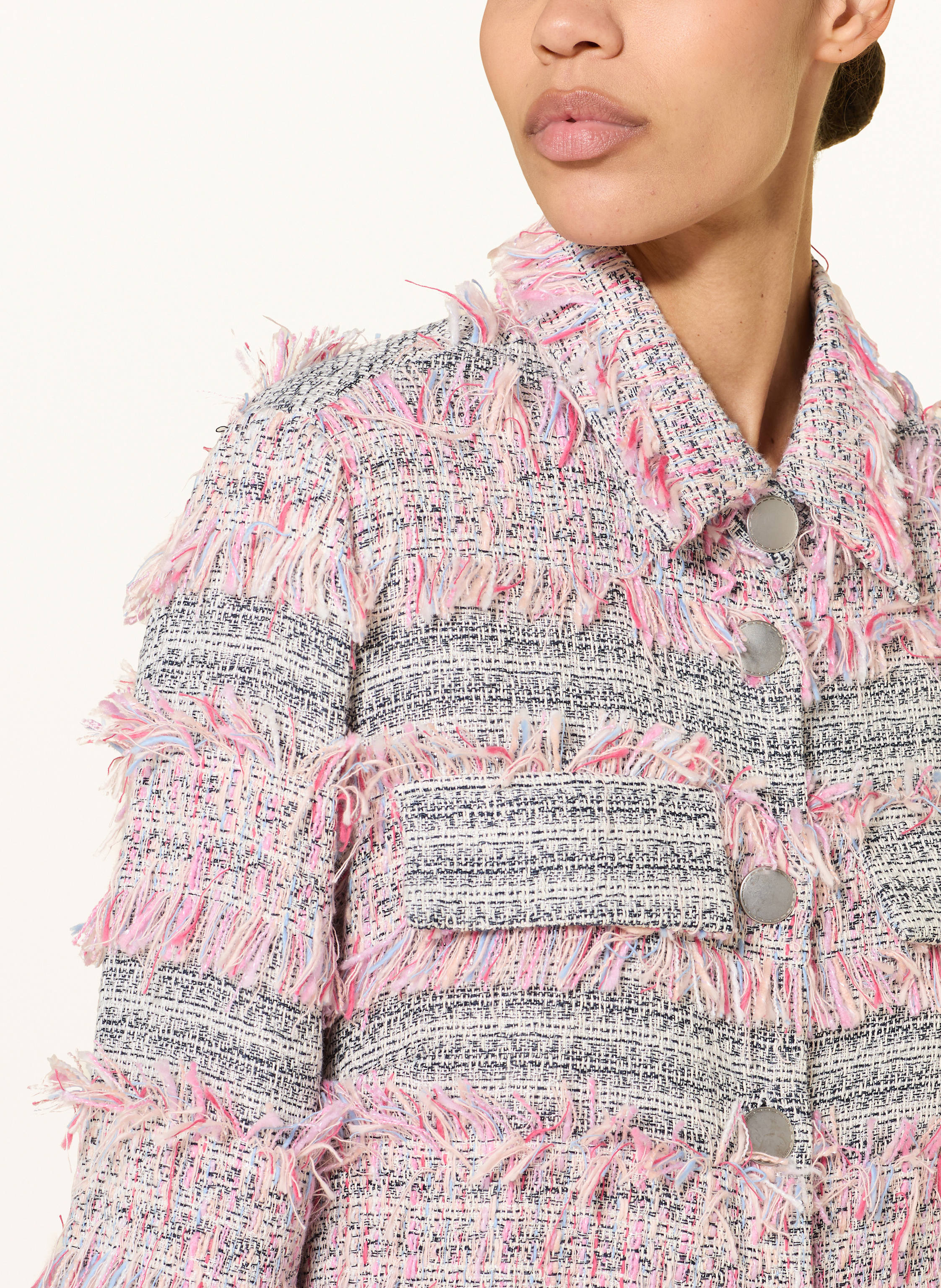 Thumbnail - Sem Per Lei Kastenjacke Aus Bouclé Mit Glitzergarn rosa