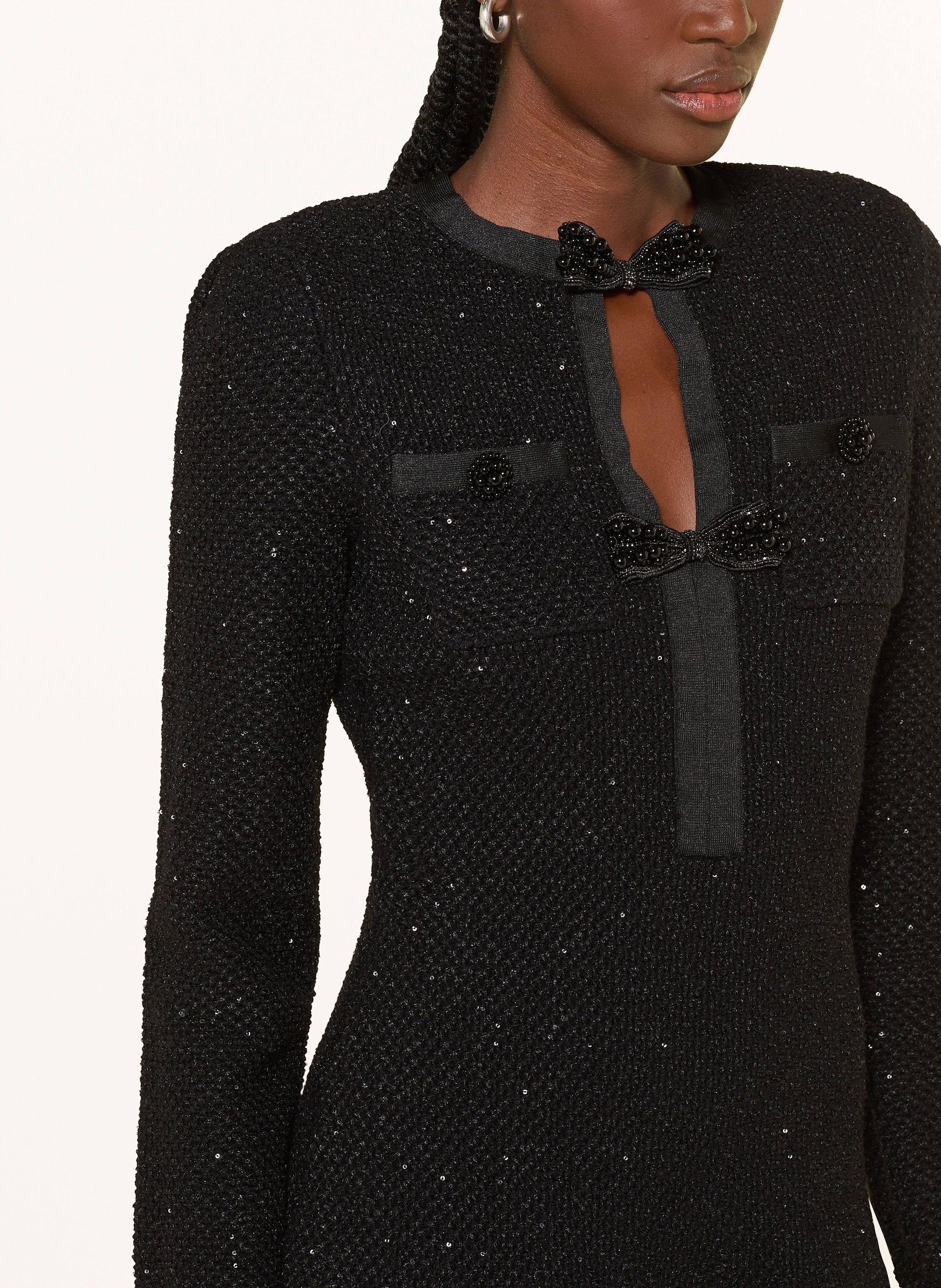 Thumbnail - Self-Portrait Bouclé-Kleid Mit Pailletten schwarz