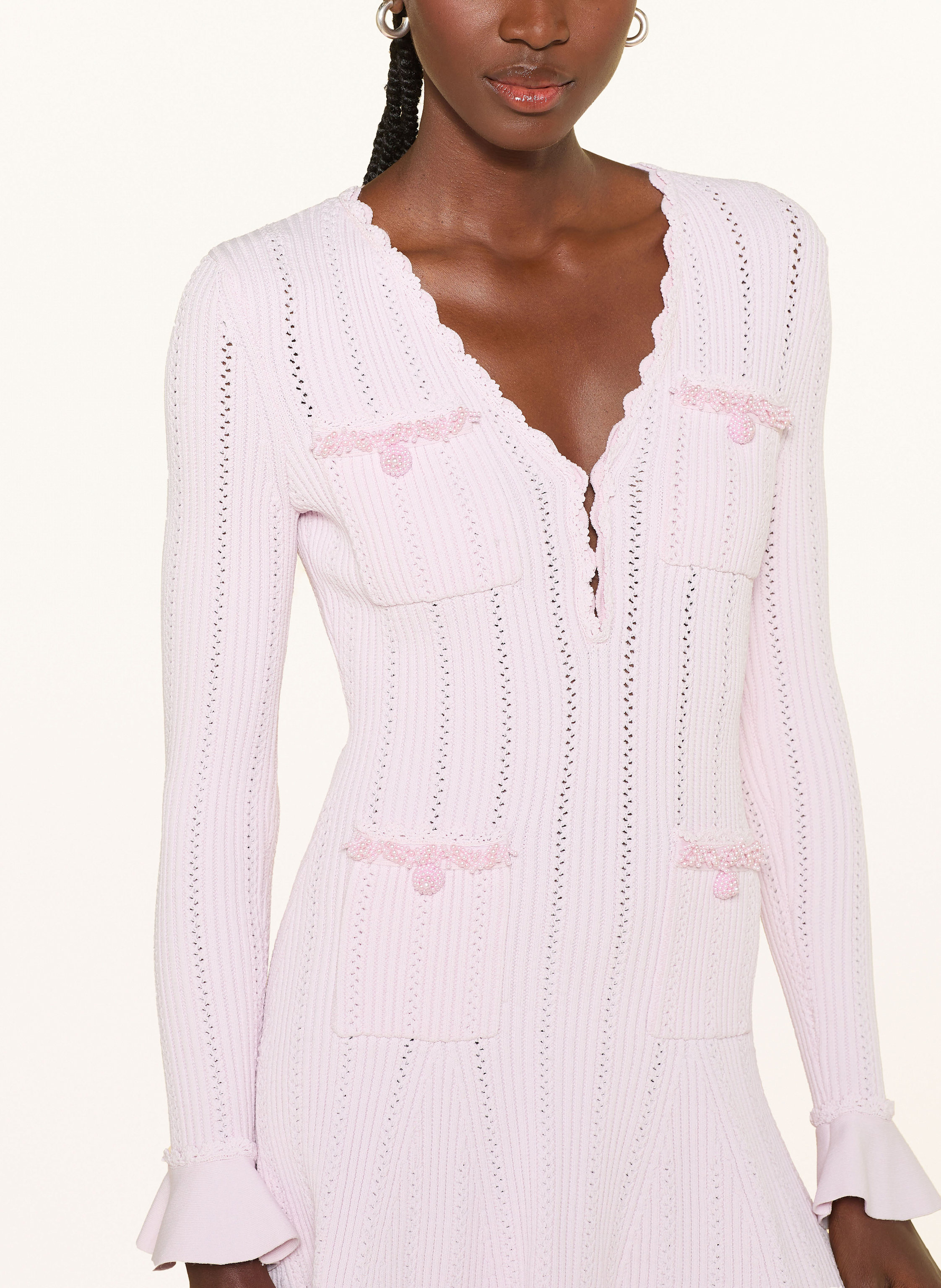 Thumbnail - Self-Portrait Strickkleid Mit Schmuckperlen pink