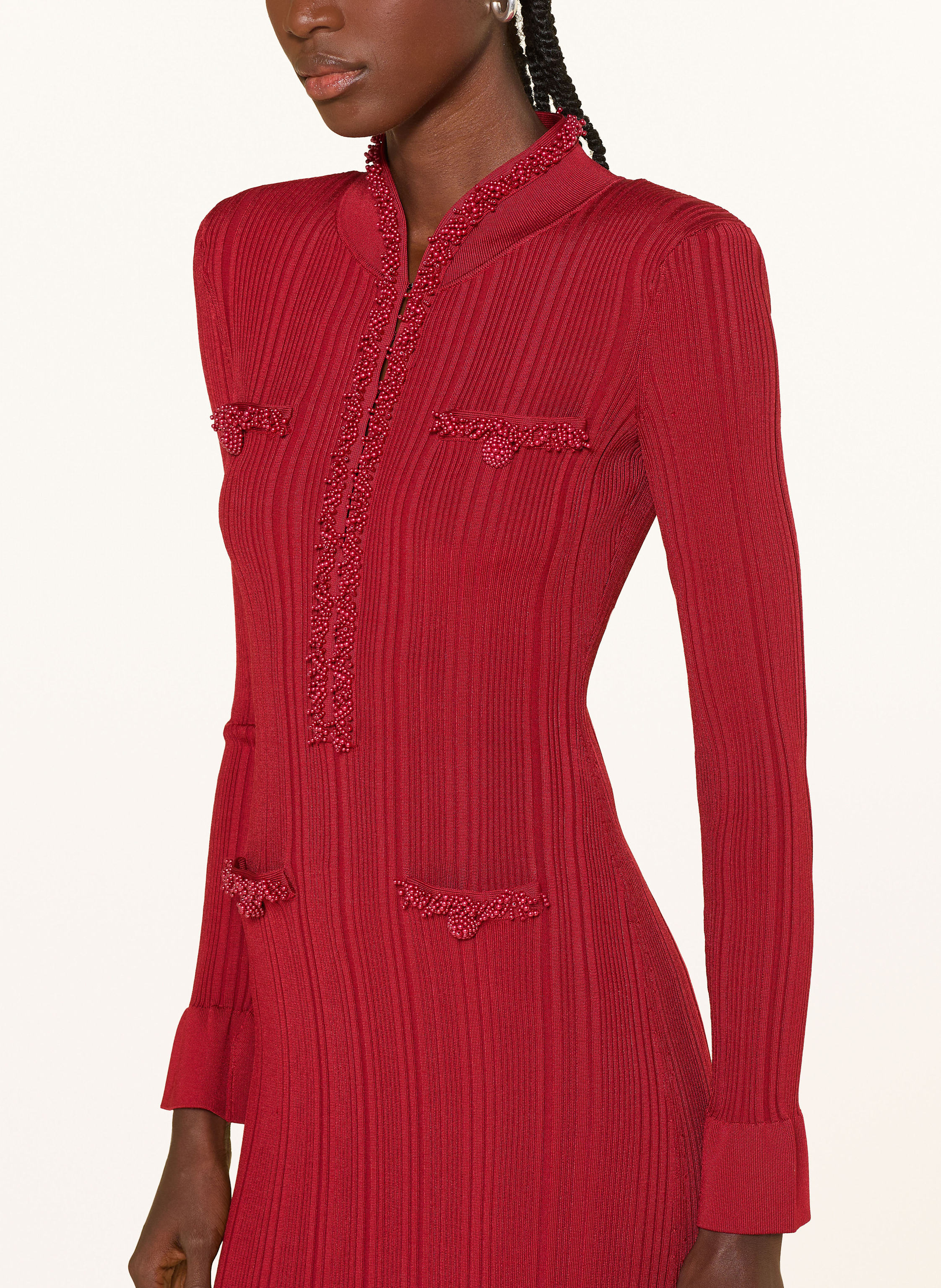 Thumbnail - Self-Portrait Strickkleid Mit Schmuckperlen rot