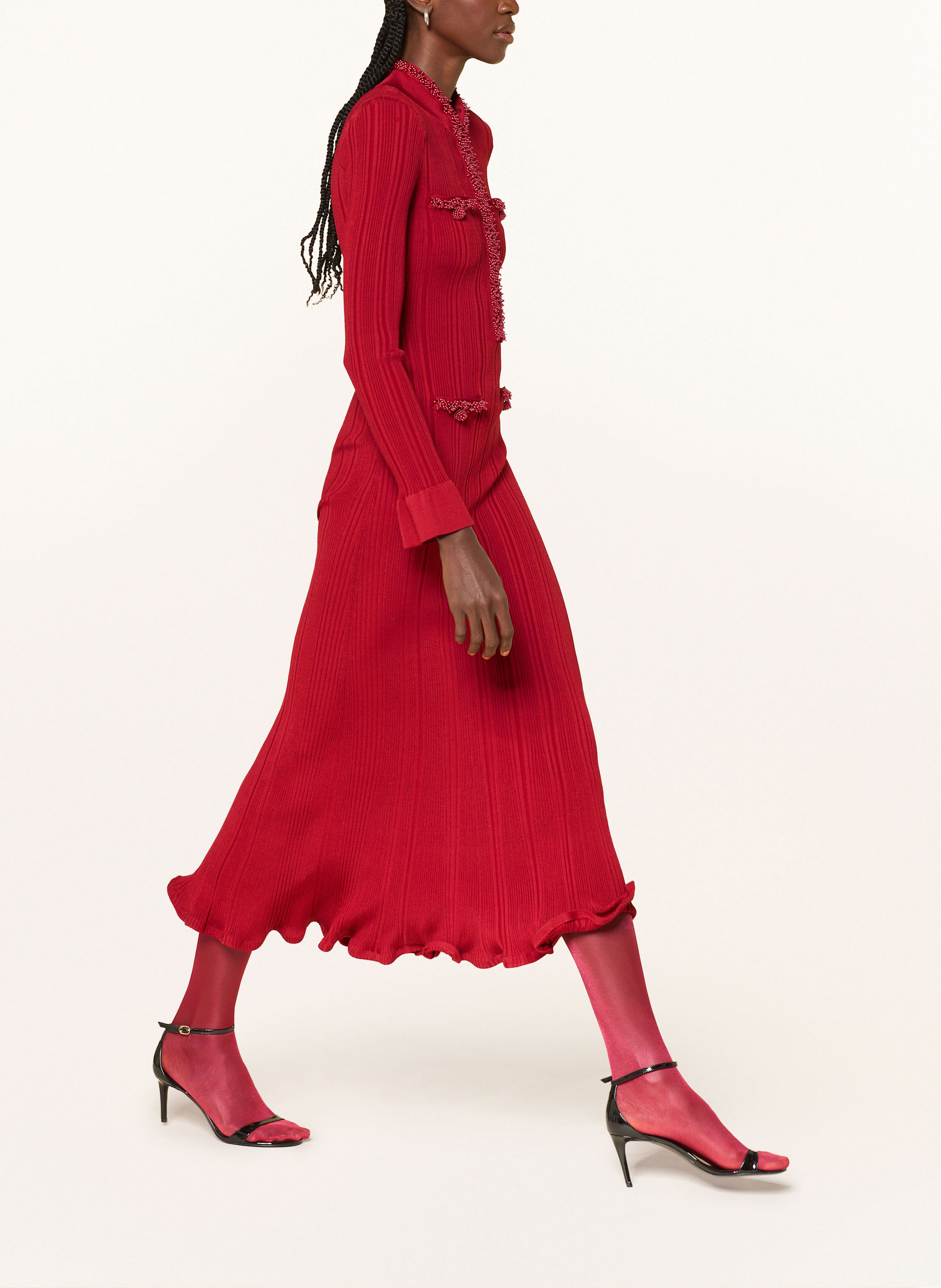 Thumbnail - Self-Portrait Strickkleid Mit Schmuckperlen rot