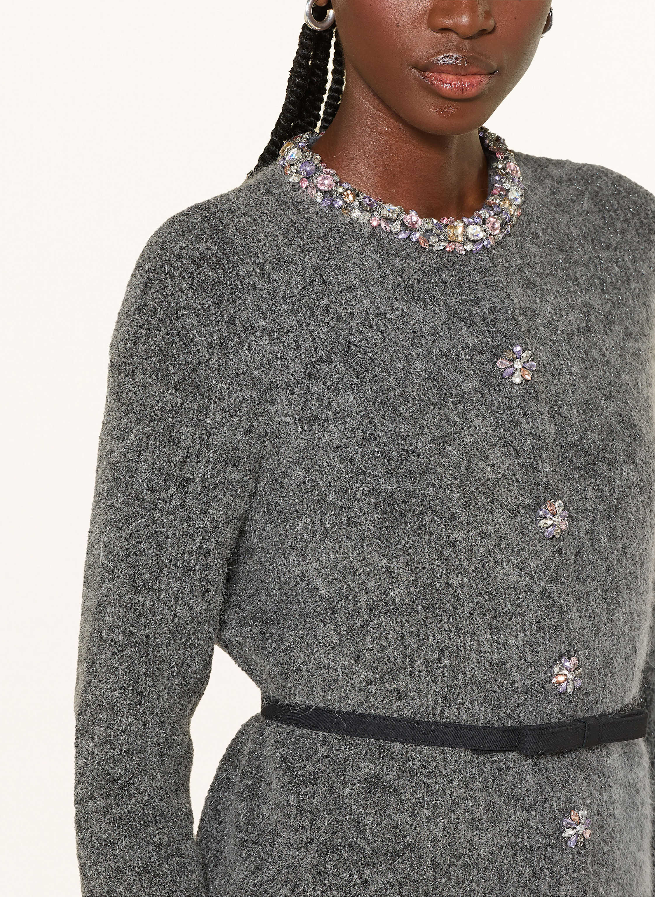 Thumbnail - Self-Portrait Strickjacke Mit Schmucksteinen Und Glitzergarn grau