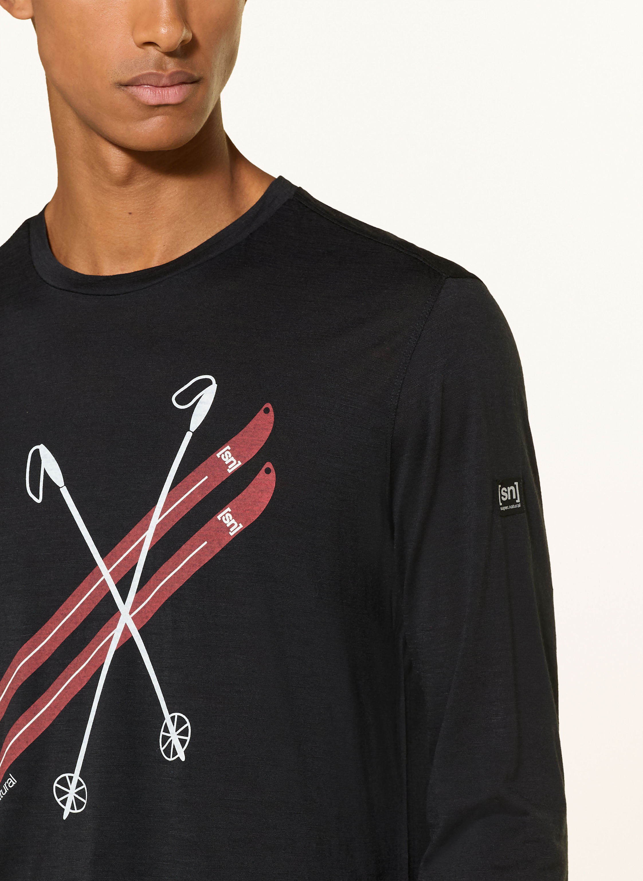 Thumbnail - Super.Natural Longsleeve Kryssede Ski Mit Merinowolle schwarz