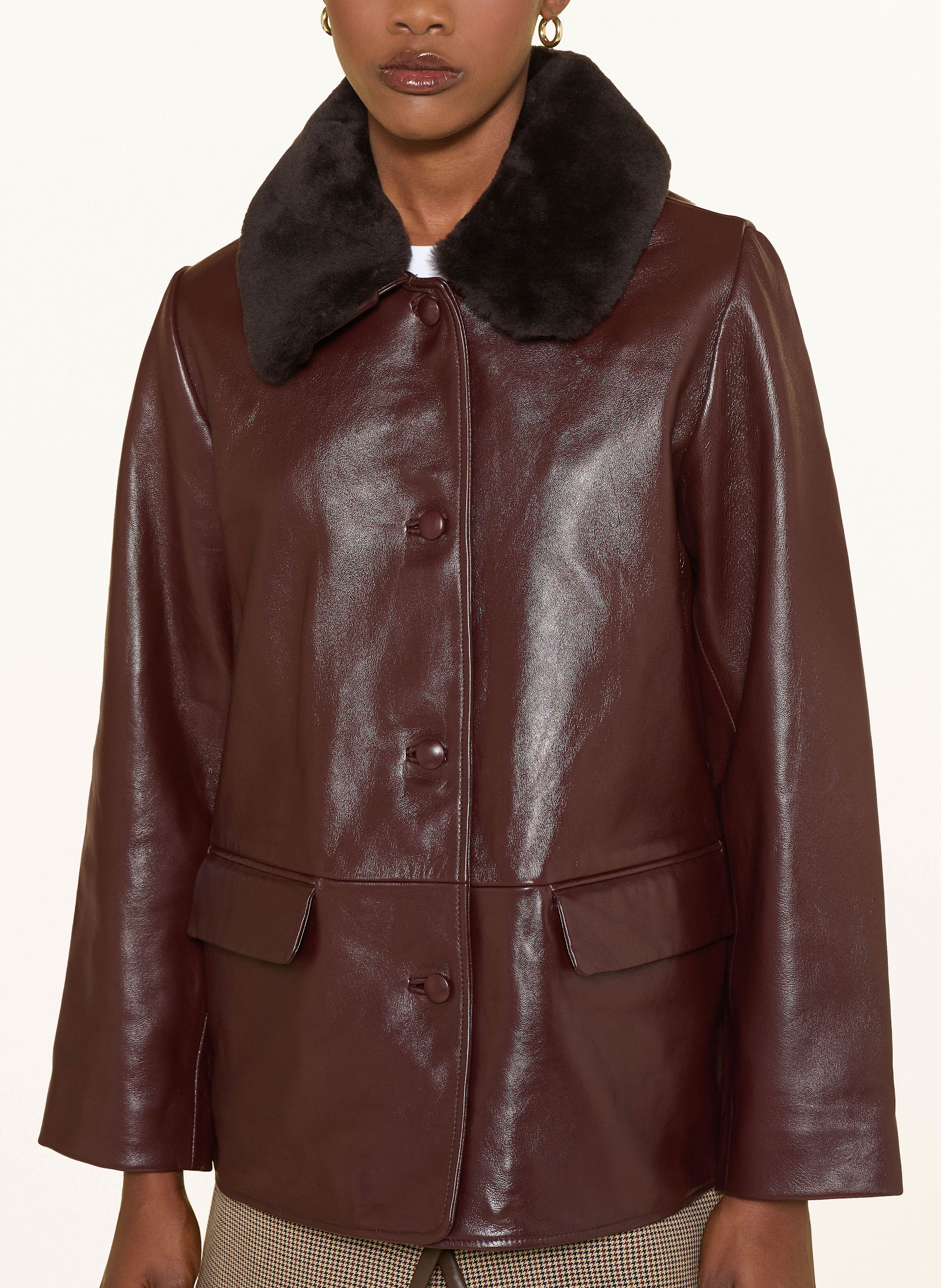 Thumbnail - Claudie Pierlot Lederjacke Mit Kunstfell rot