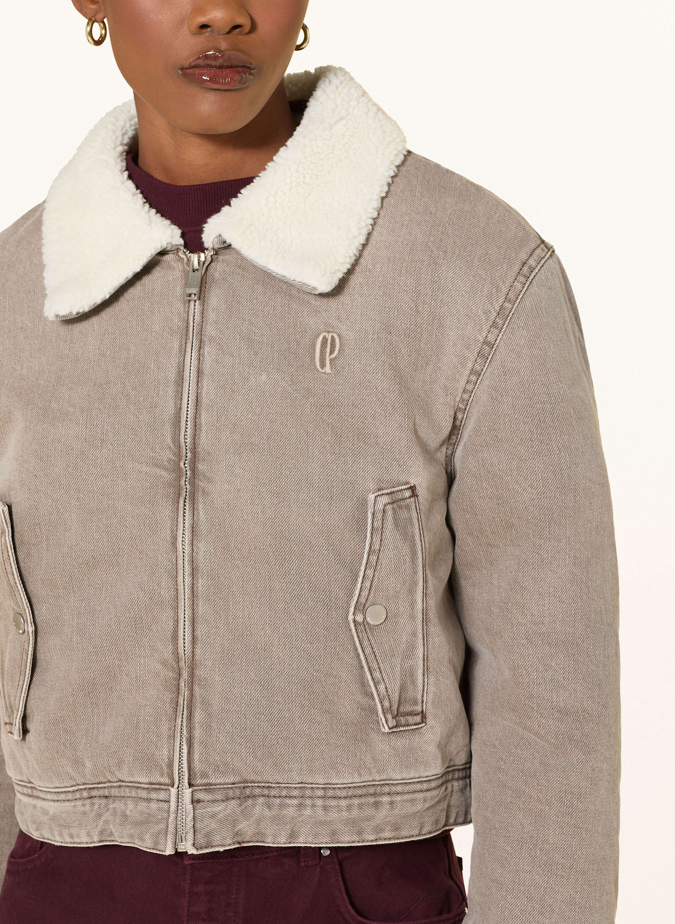 Thumbnail - Claudie Pierlot Jeansjacke Mit Kunstfell grau