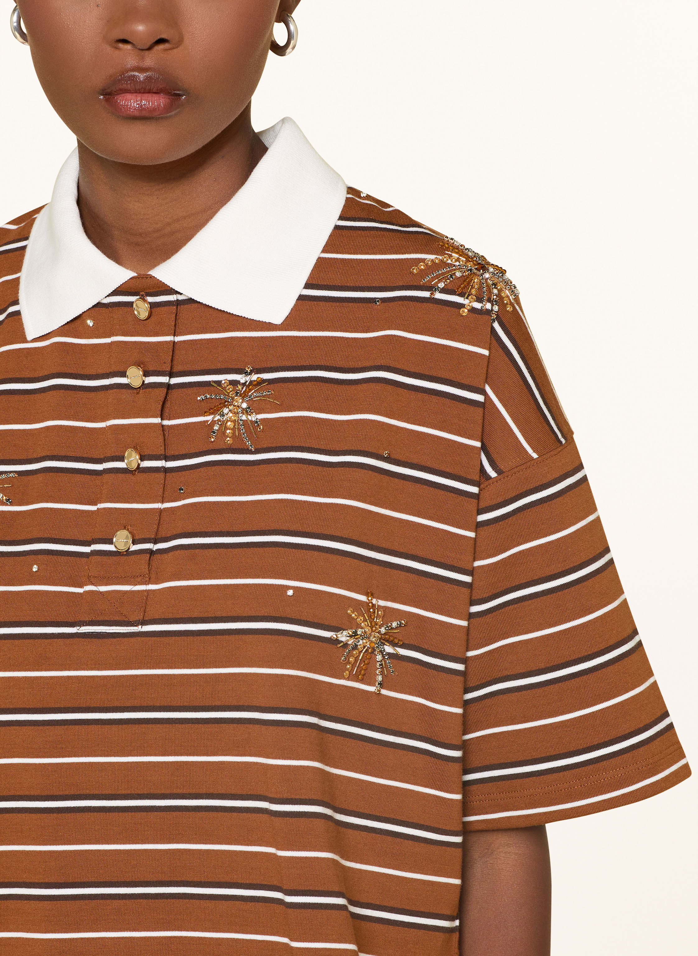 Thumbnail - Sandro T-Shirt Mit Schmucksteinen Und Pailletten braun