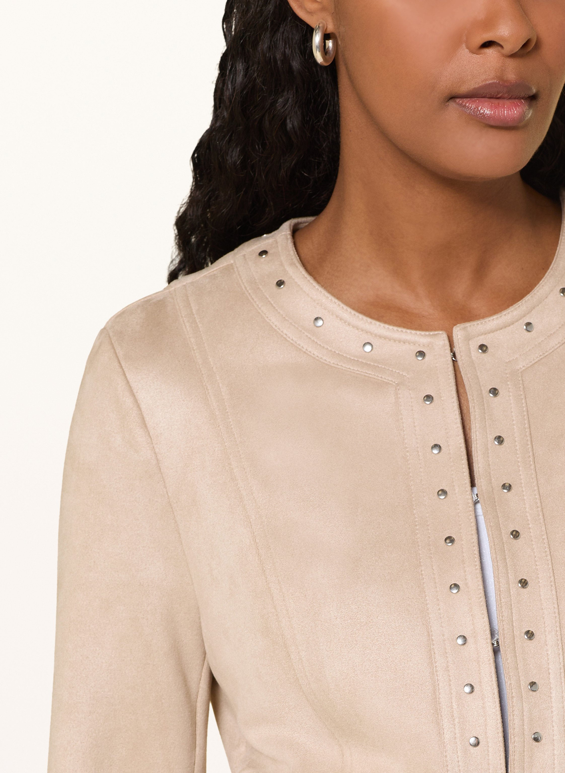 Thumbnail - Joseph Ribkoff Kastenjacke In Lederoptik Mit Nieten beige